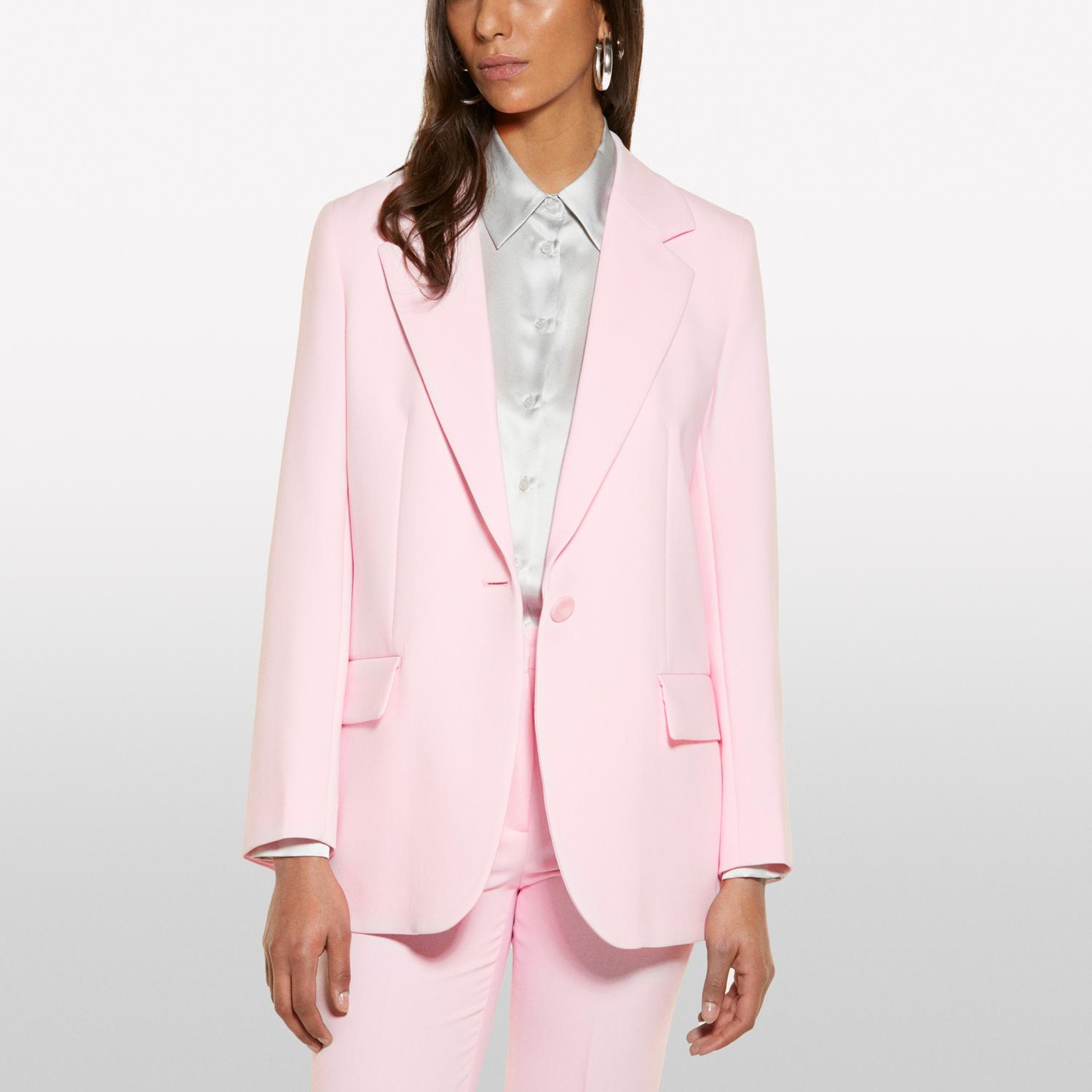 Kadın Açık Pembe Viskoz Karışımlı Arkası Yırtmaçlı Slim Fit Ceket