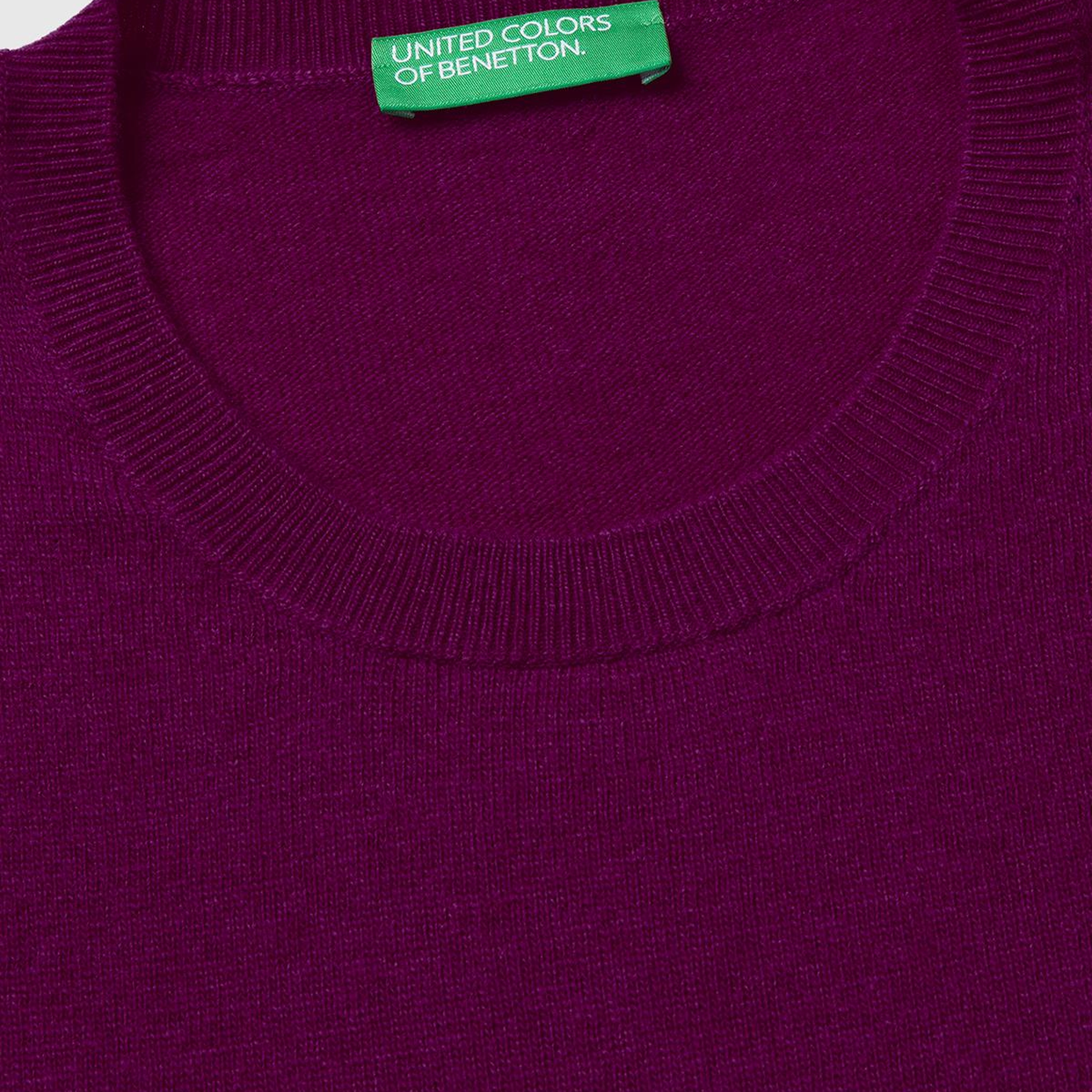 Kadın Mürdüm %100 Merino Ribana Detaylı Bisiklet Yaka Kazak