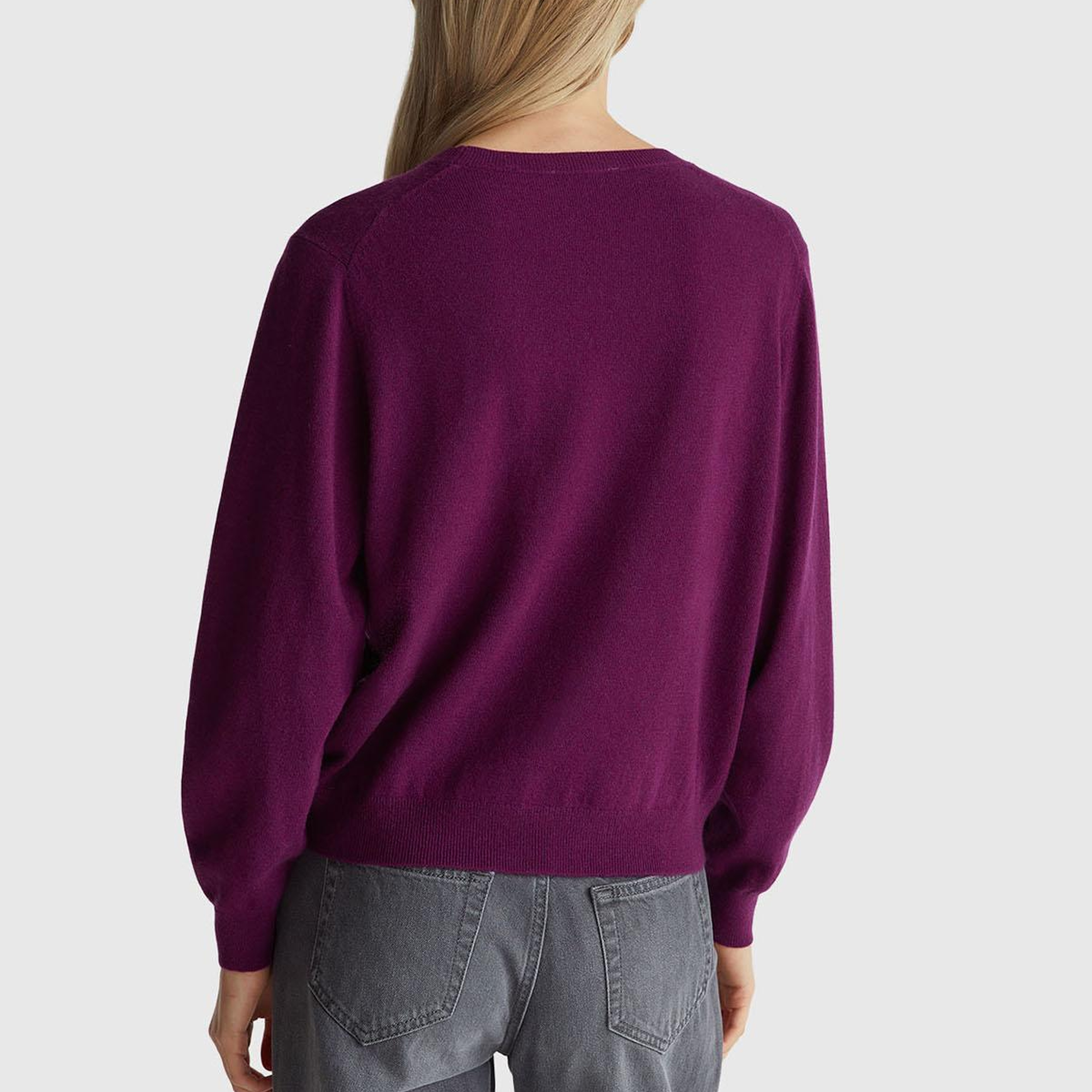 Kadın Mürdüm %100 Merino Ribana Detaylı Bisiklet Yaka Kazak