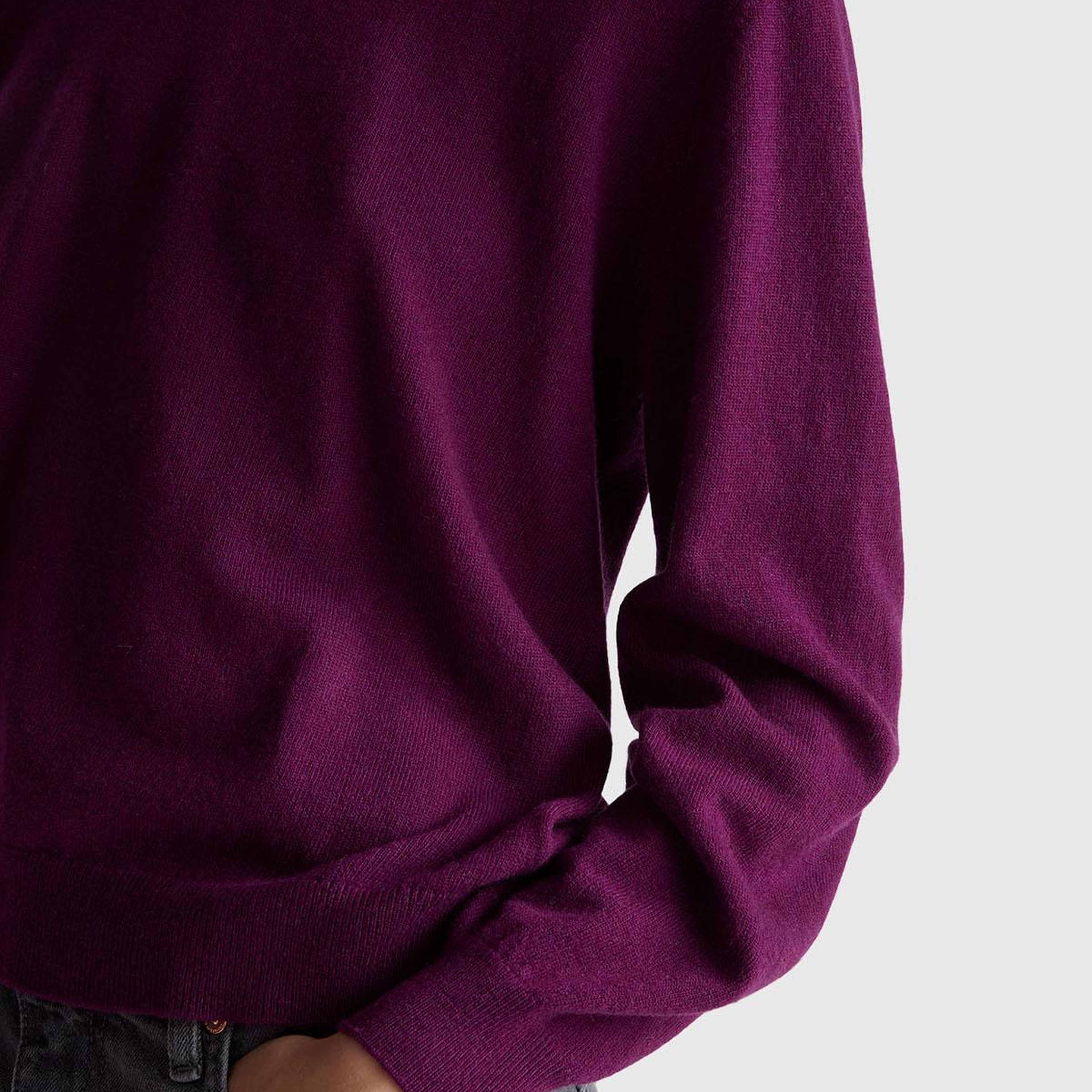 Kadın Mürdüm %100 Merino Ribana Detaylı Bisiklet Yaka Kazak