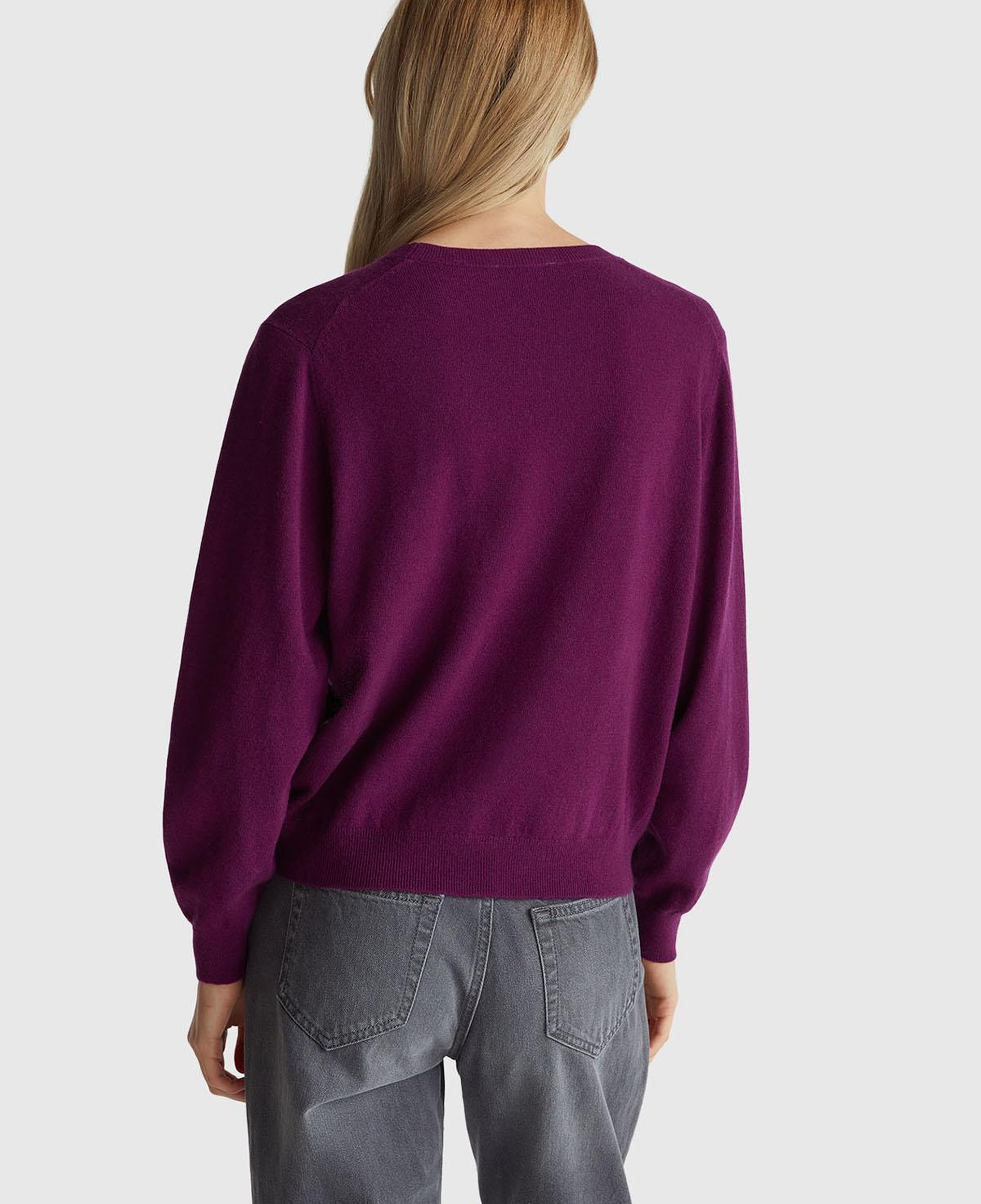 Kadın Mürdüm %100 Merino Ribana Detaylı Bisiklet Yaka Kazak