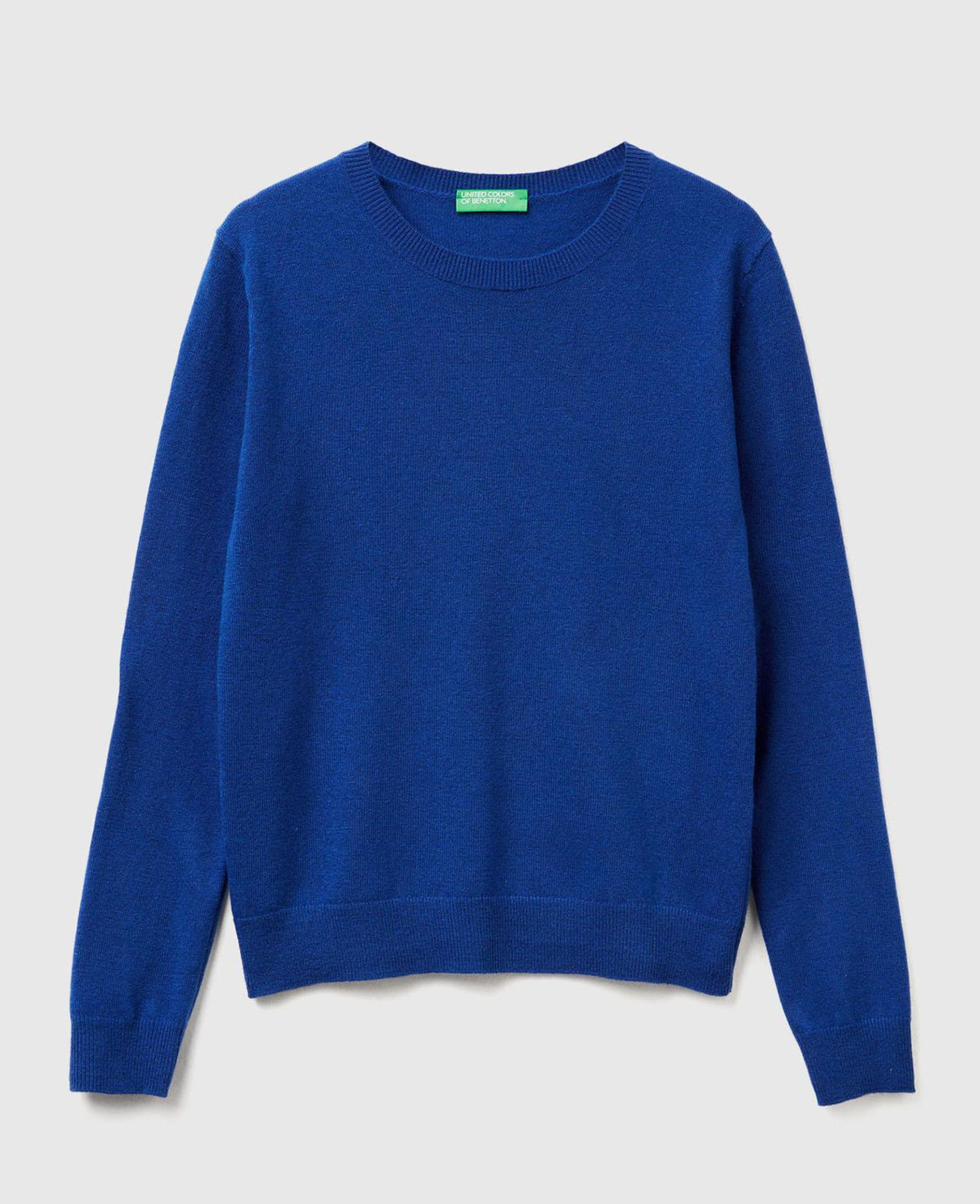 Kadın Koyu Mavi %100 Merino Bisiklet Yaka Kazak