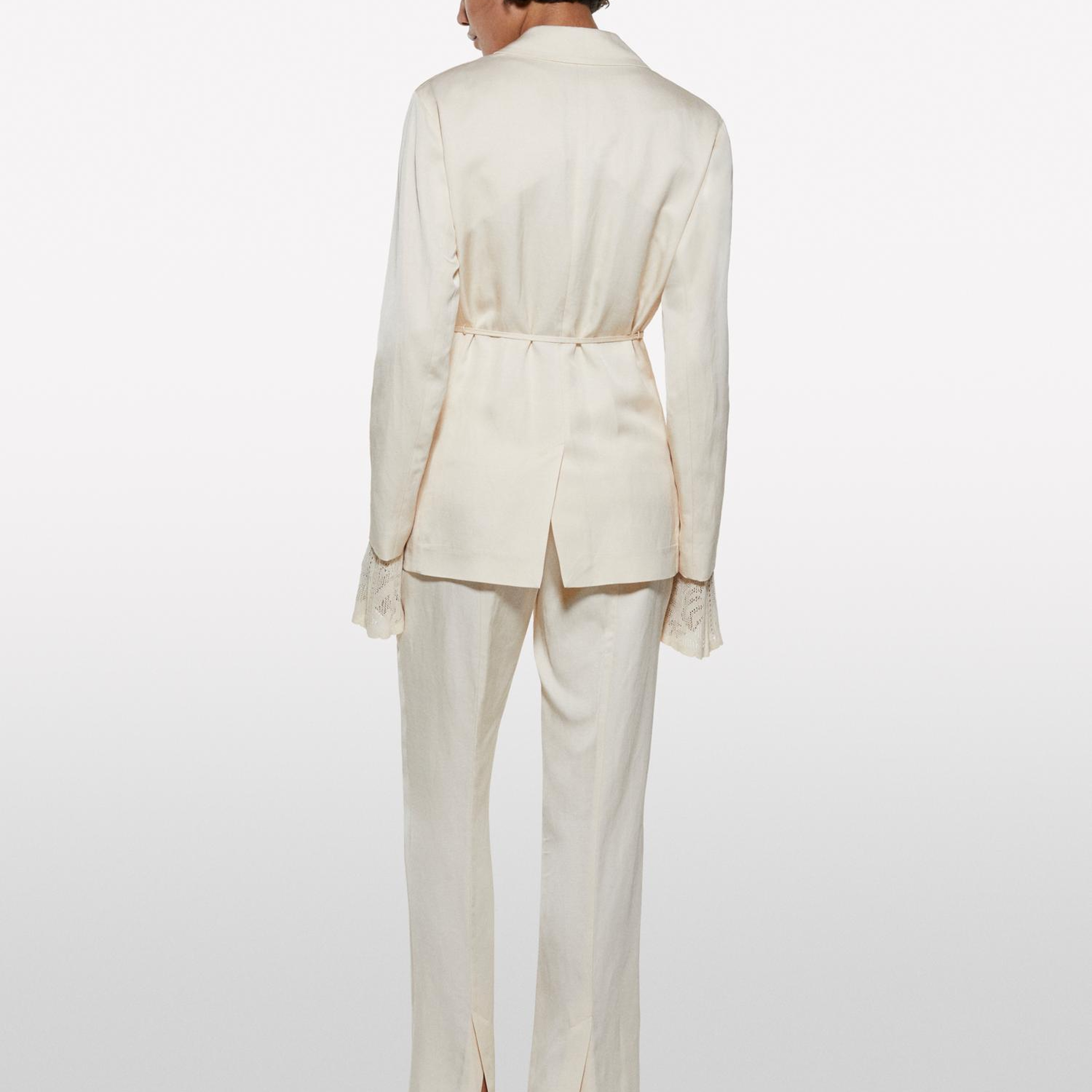 Kadın Şampanya Keten Karışımlı Bağlamalı Oversize Blazer Ceket