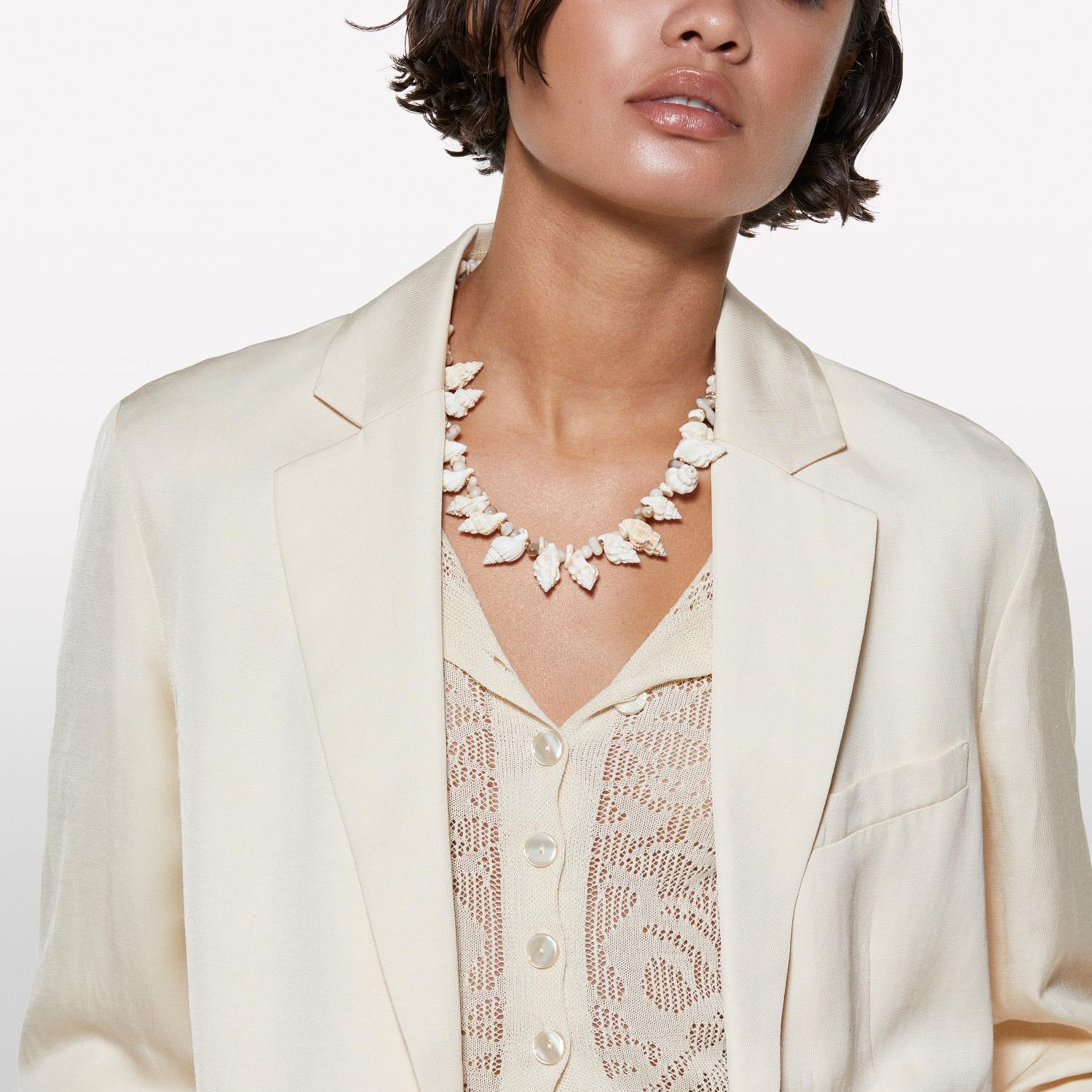 Kadın Şampanya Keten Karışımlı Bağlamalı Oversize Blazer Ceket