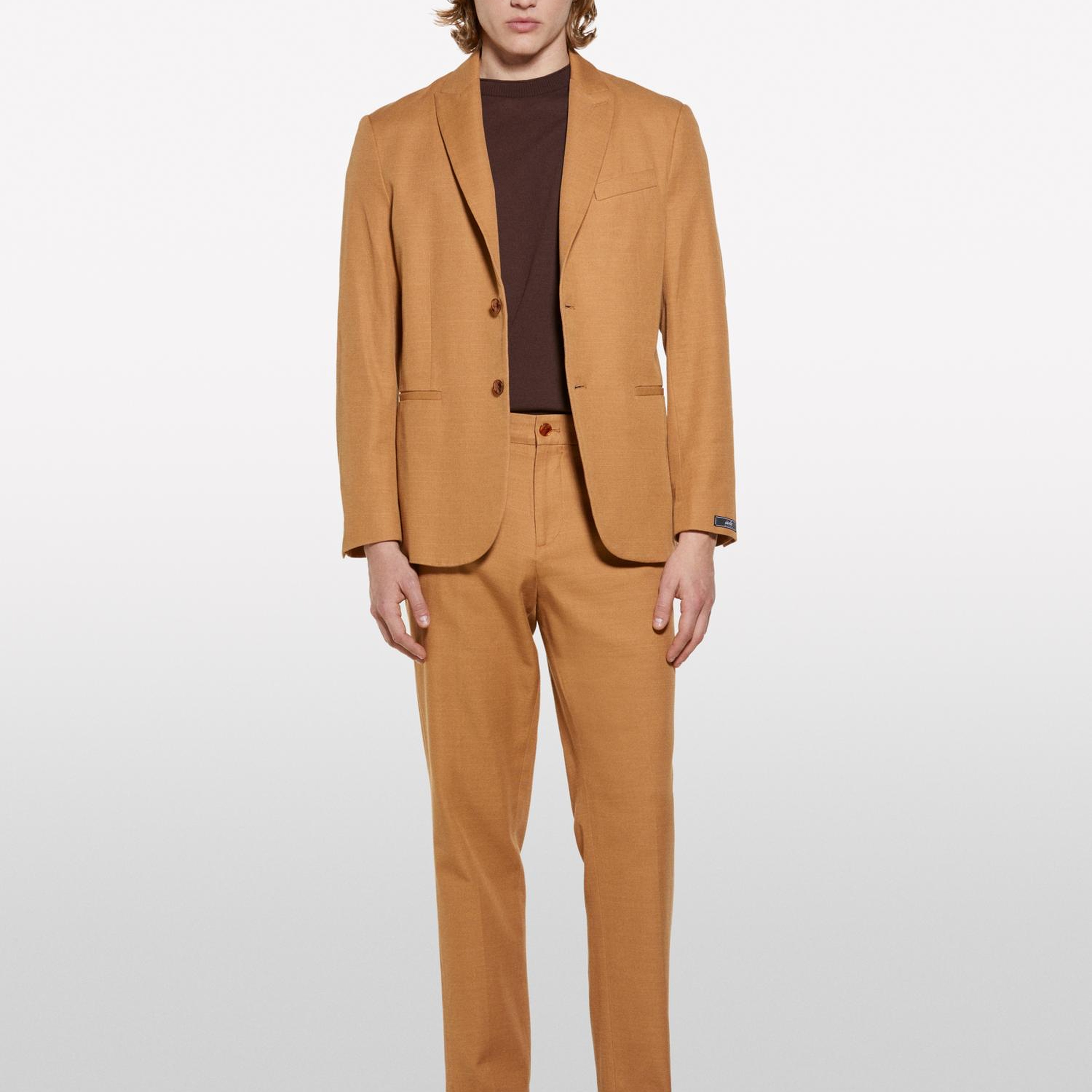 Erkek Taba Keten Karışımlı Slim Comfort Fit Ceket
