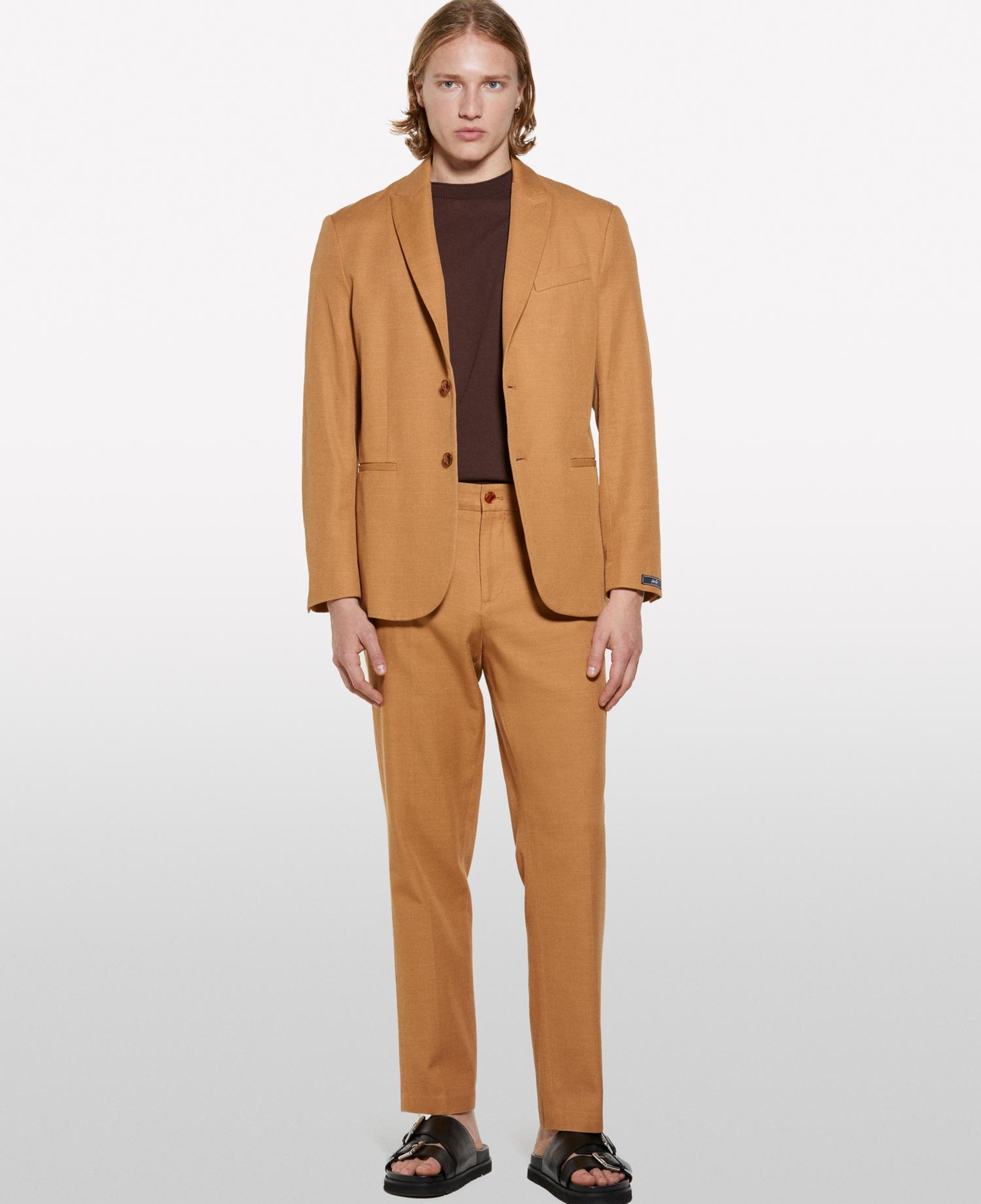 Erkek Taba Keten Karışımlı Slim Comfort Fit Ceket