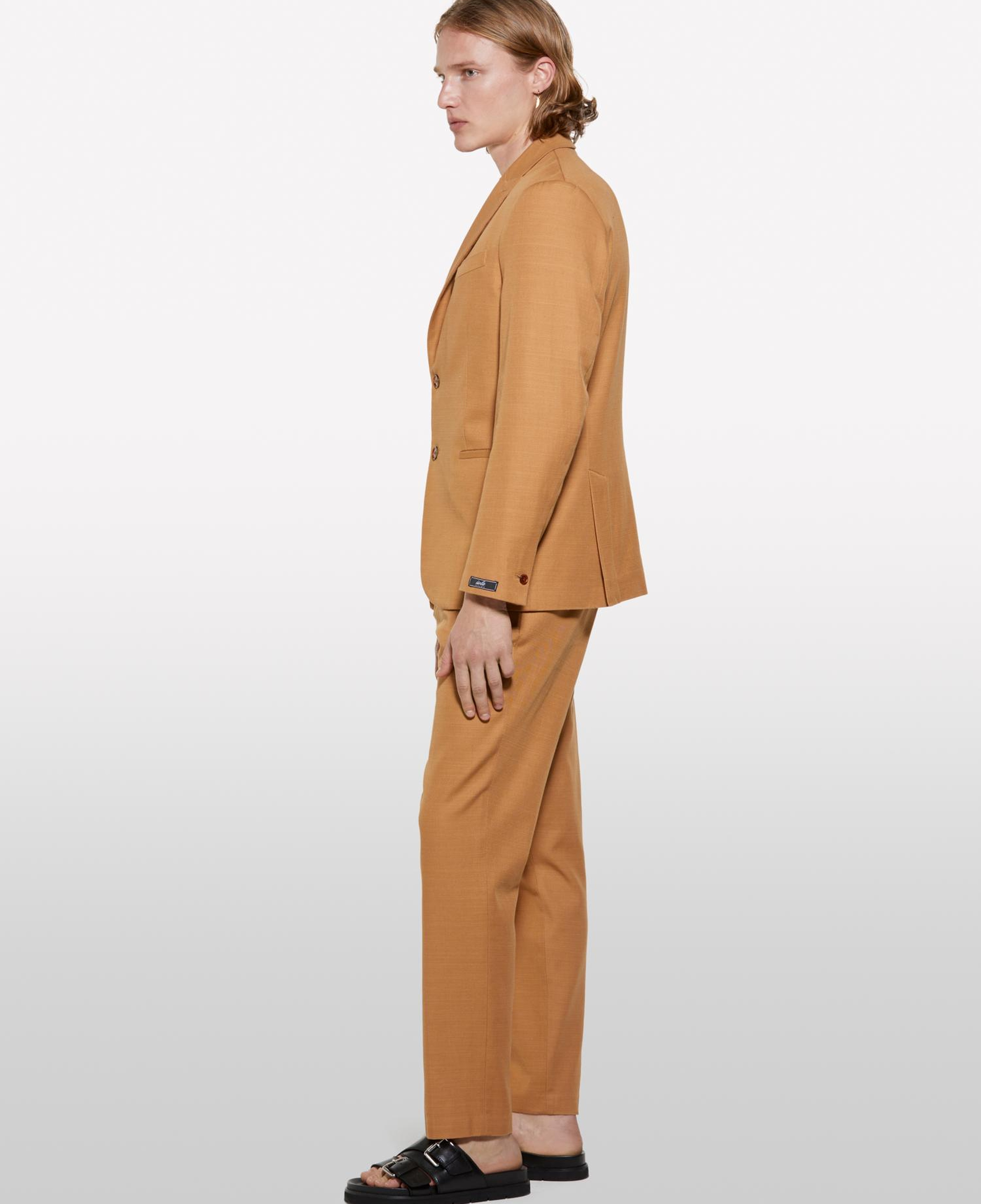 Erkek Taba Keten Karışımlı Slim Comfort Fit Ceket