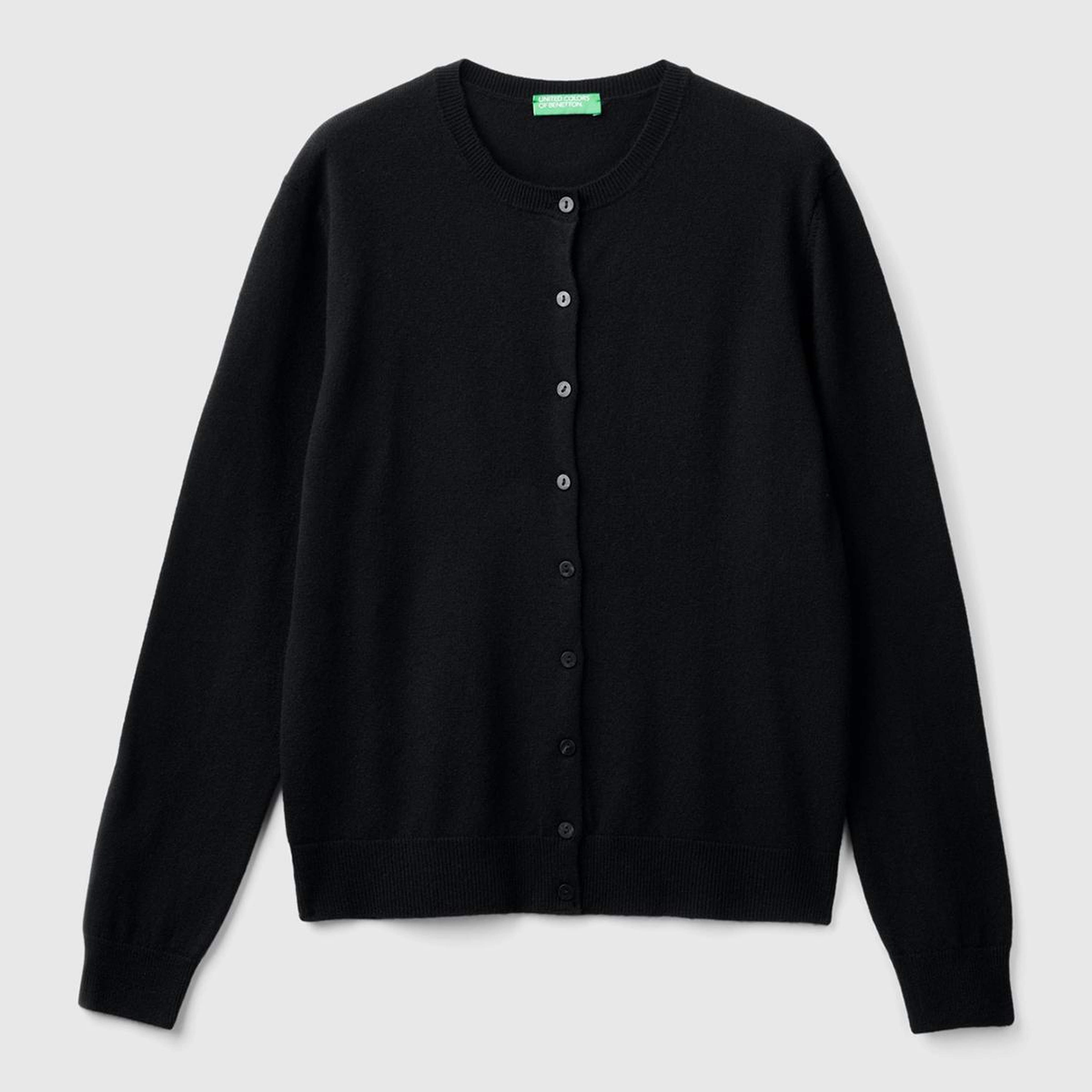 Kadın Siyah %100 Merino Bisiklet Yaka  Hırka
