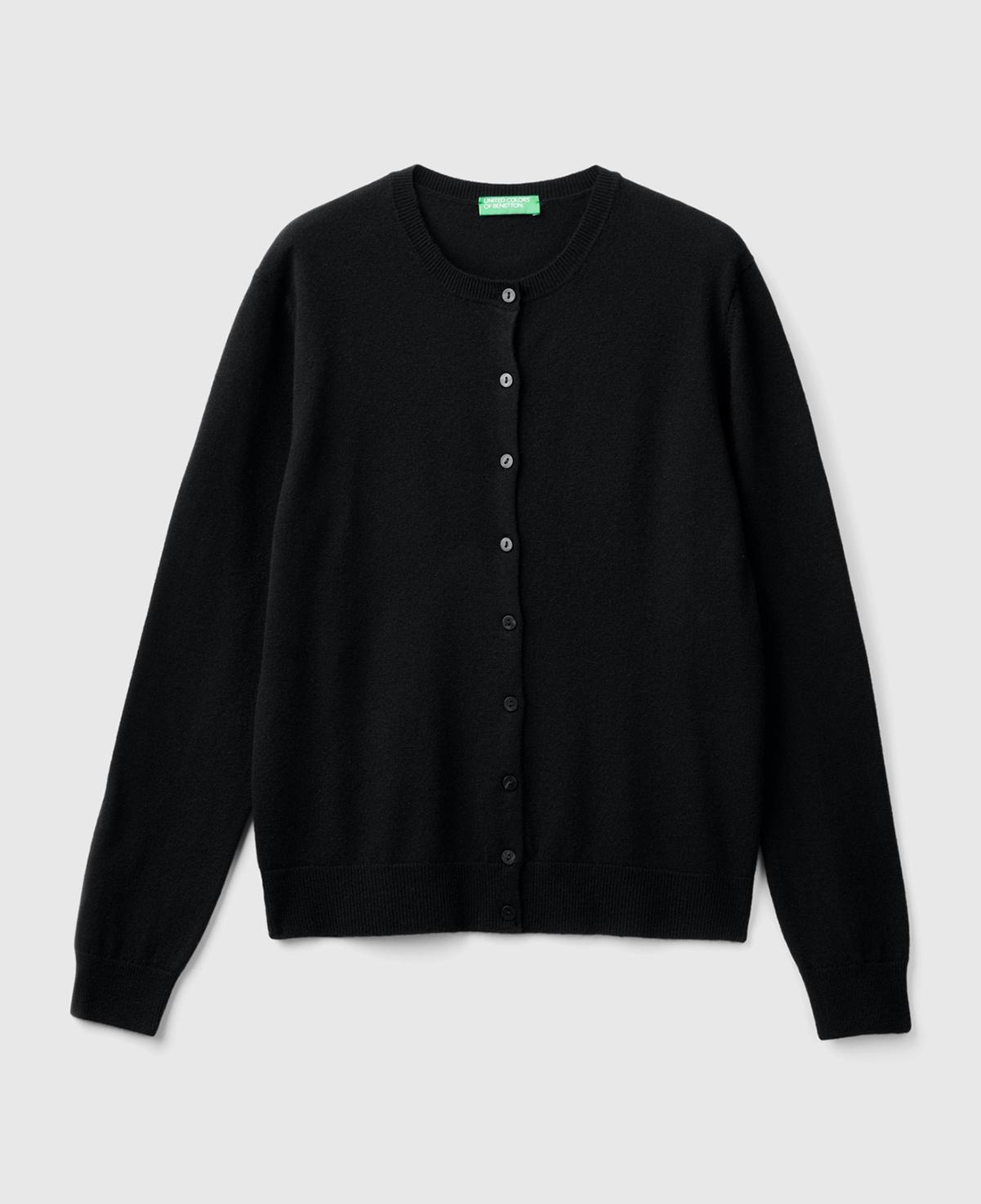 Kadın Siyah %100 Merino Bisiklet Yaka Hırka