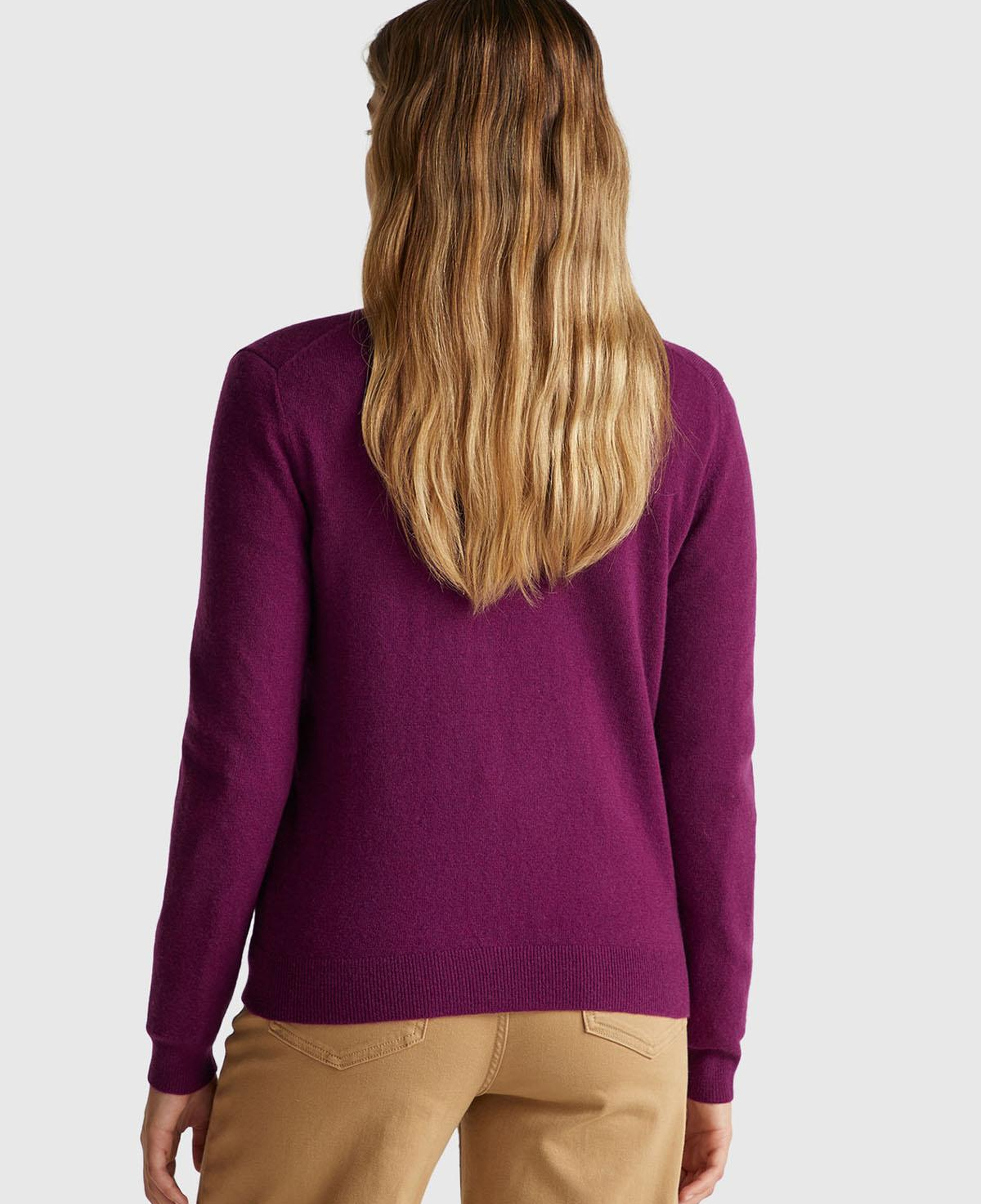Kadın Mürdüm %100 Merino Bisiklet Yaka  Hırka