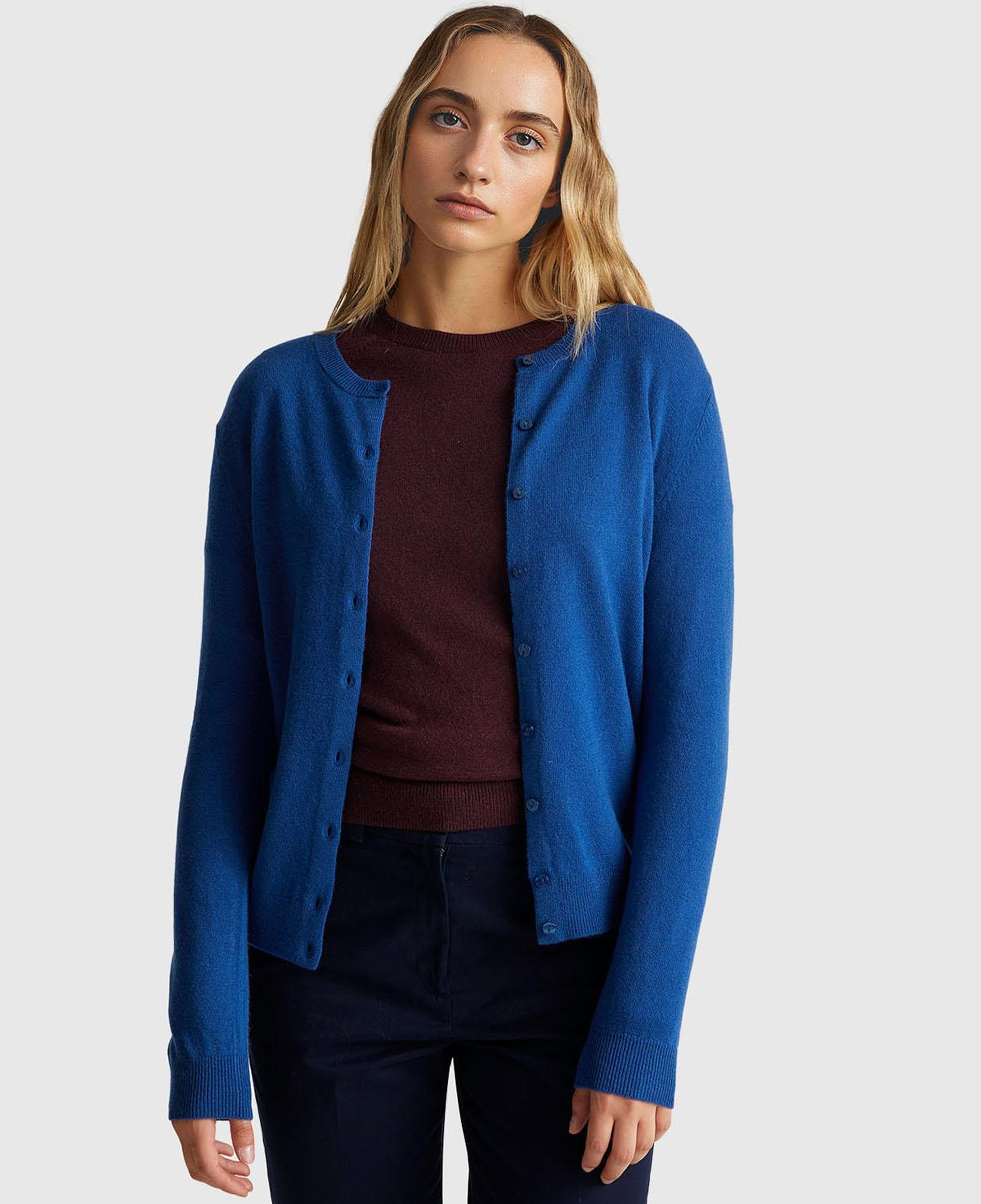Kadın Koyu Mavi %100 Merino Bisiklet Yaka Hırka