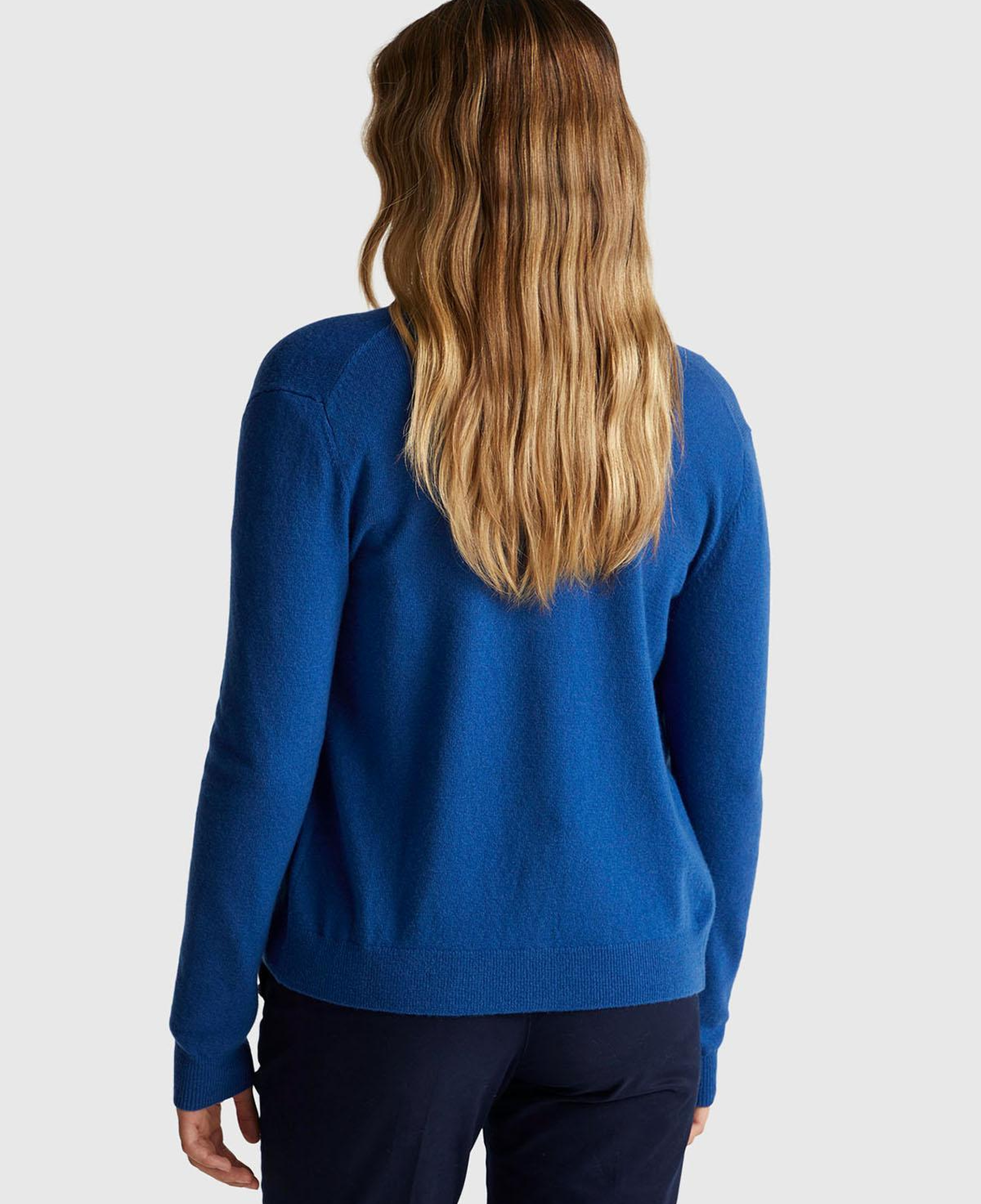 Kadın Koyu Mavi %100 Merino Bisiklet Yaka Hırka