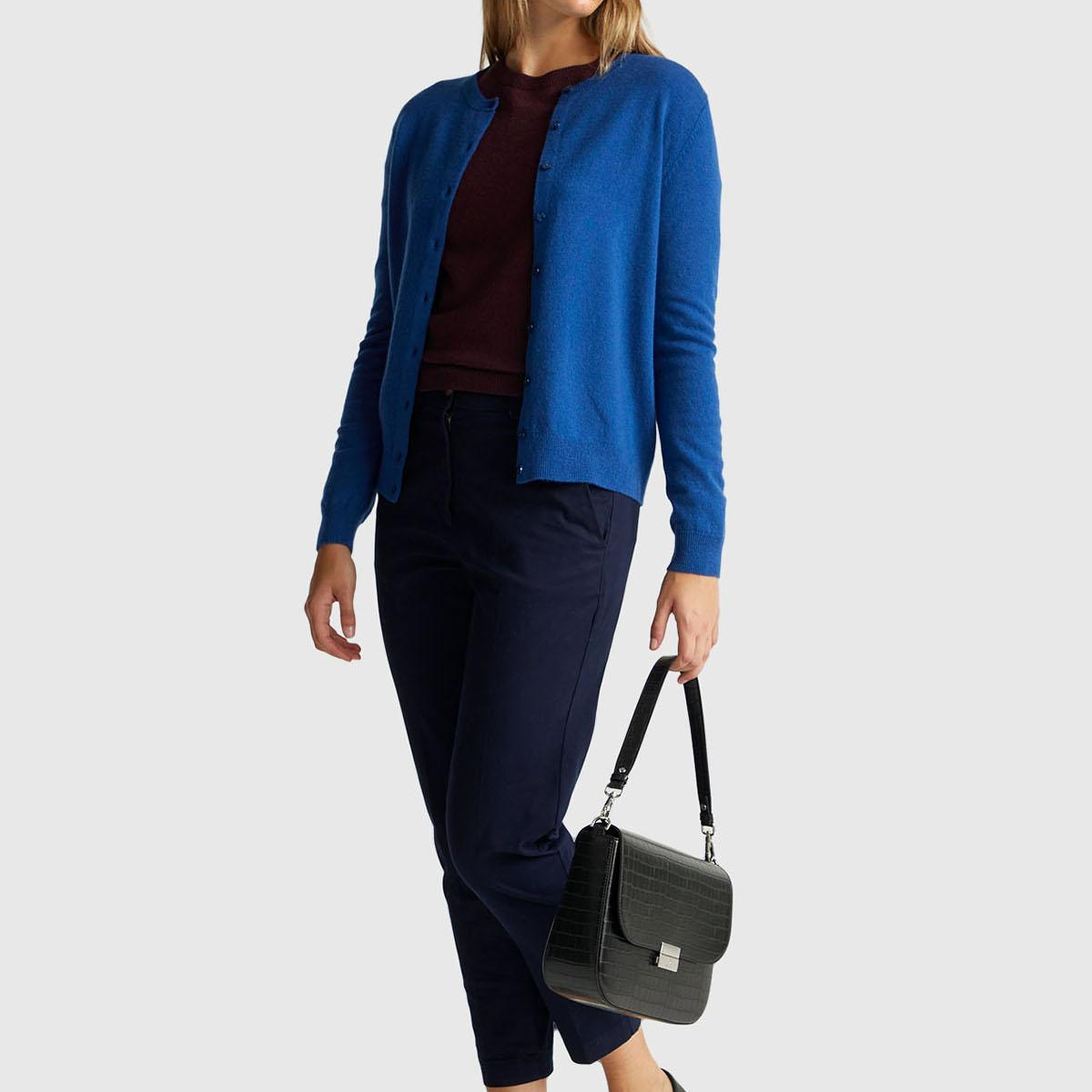 Kadın Koyu Mavi %100 Merino Bisiklet Yaka  Hırka