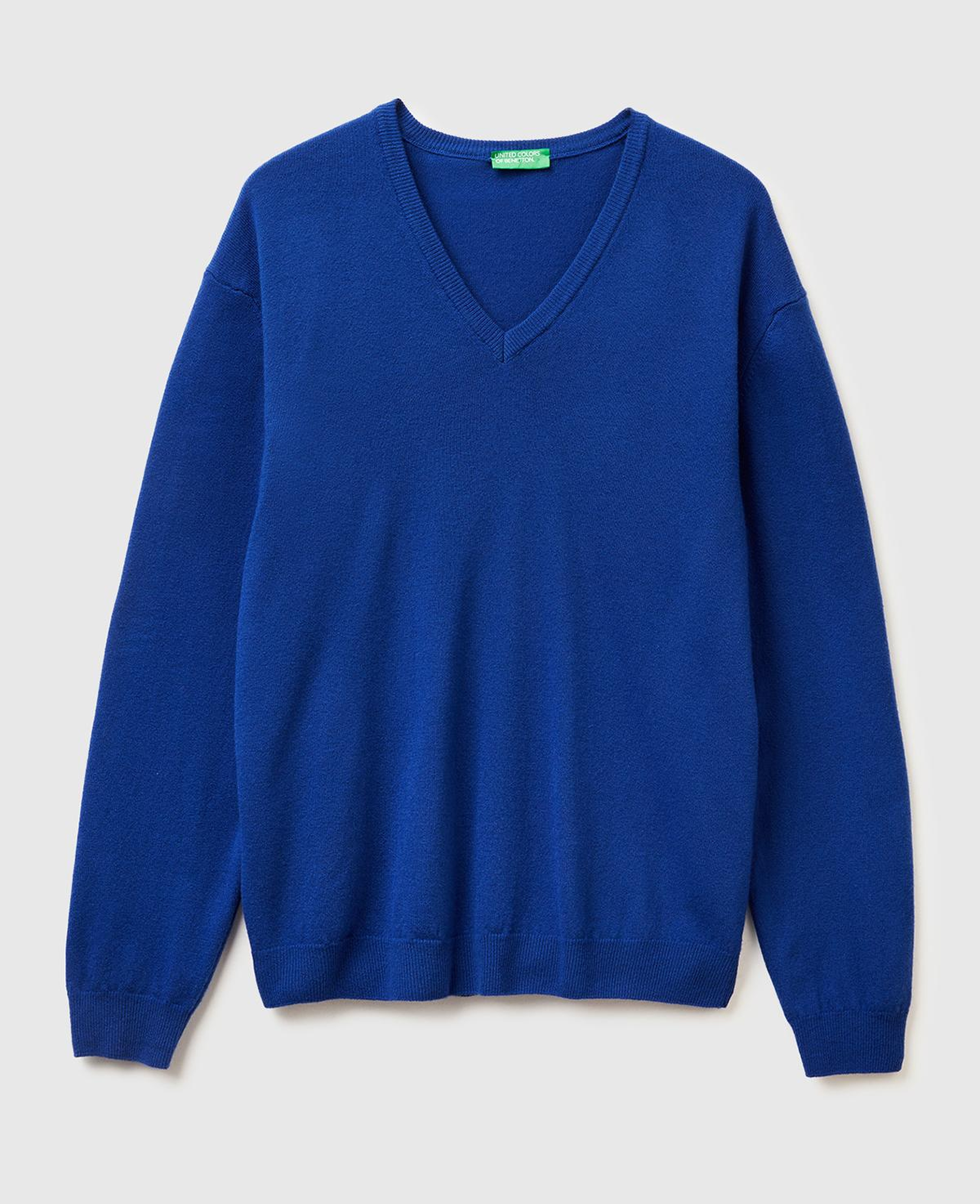 Erkek Koyu Mavi V Yaka %100 Merino Kazak