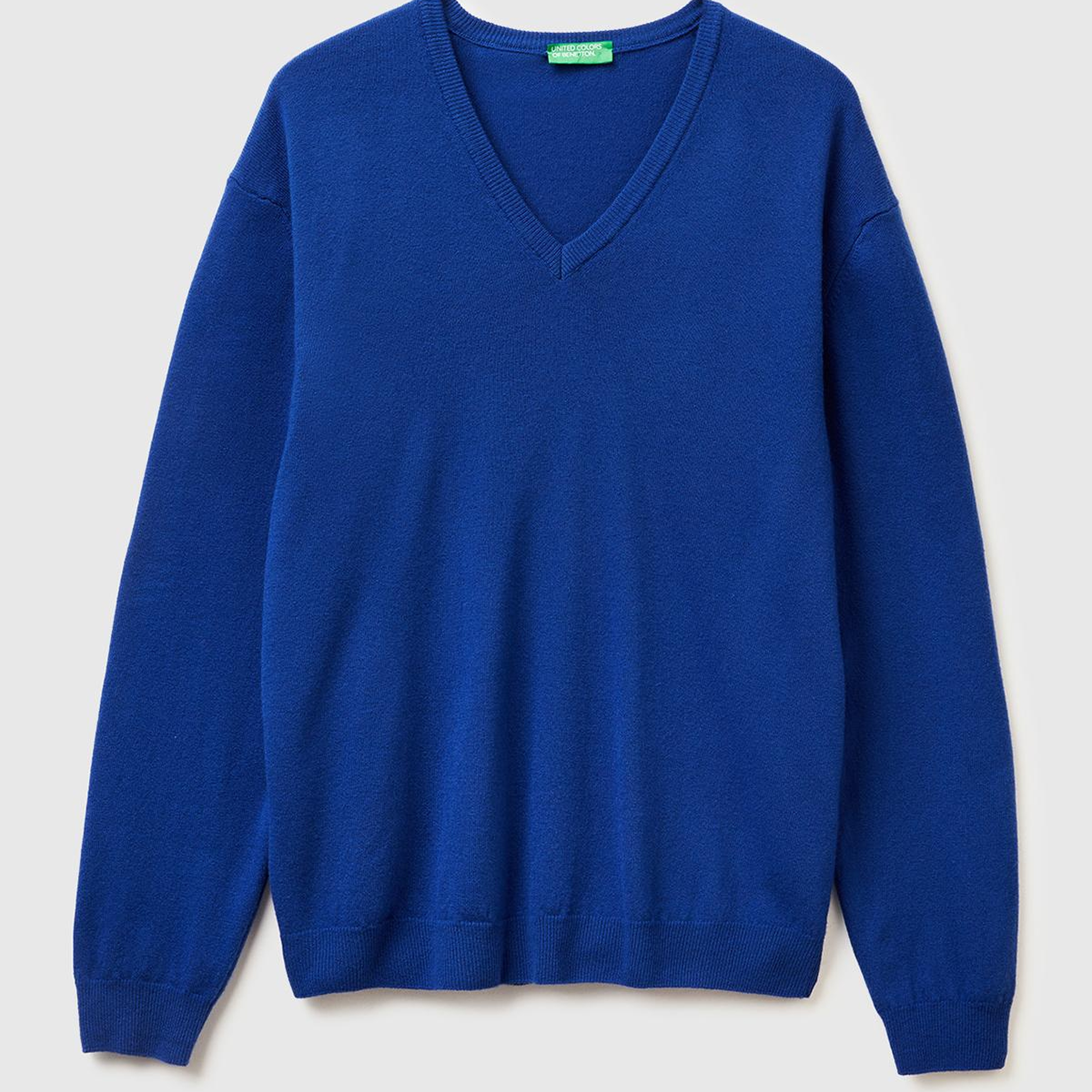 Erkek Koyu Mavi V Yaka %100 Merino Kazak