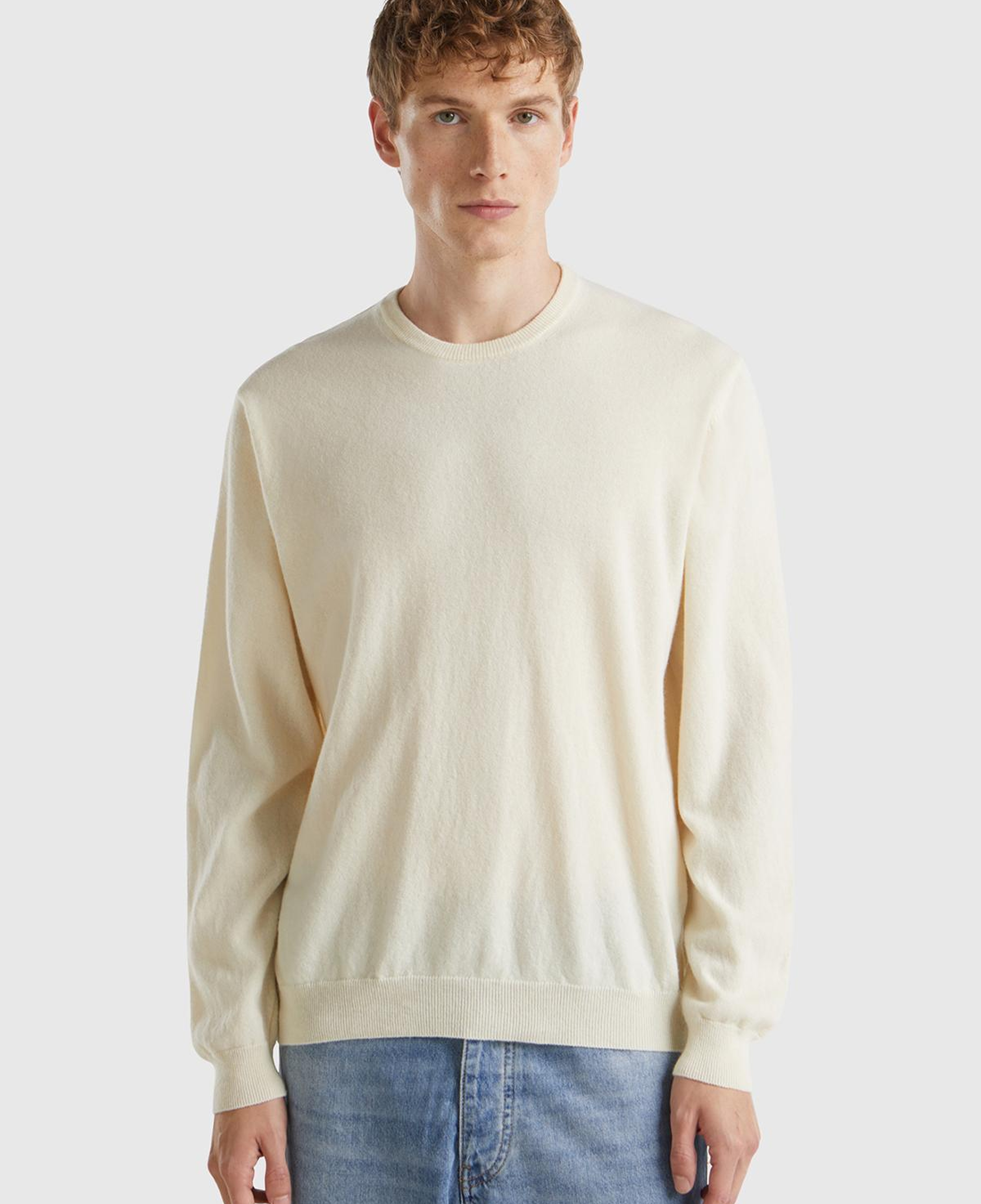 Erkek Krem %100 Merino Bisiklet Yaka Kazak