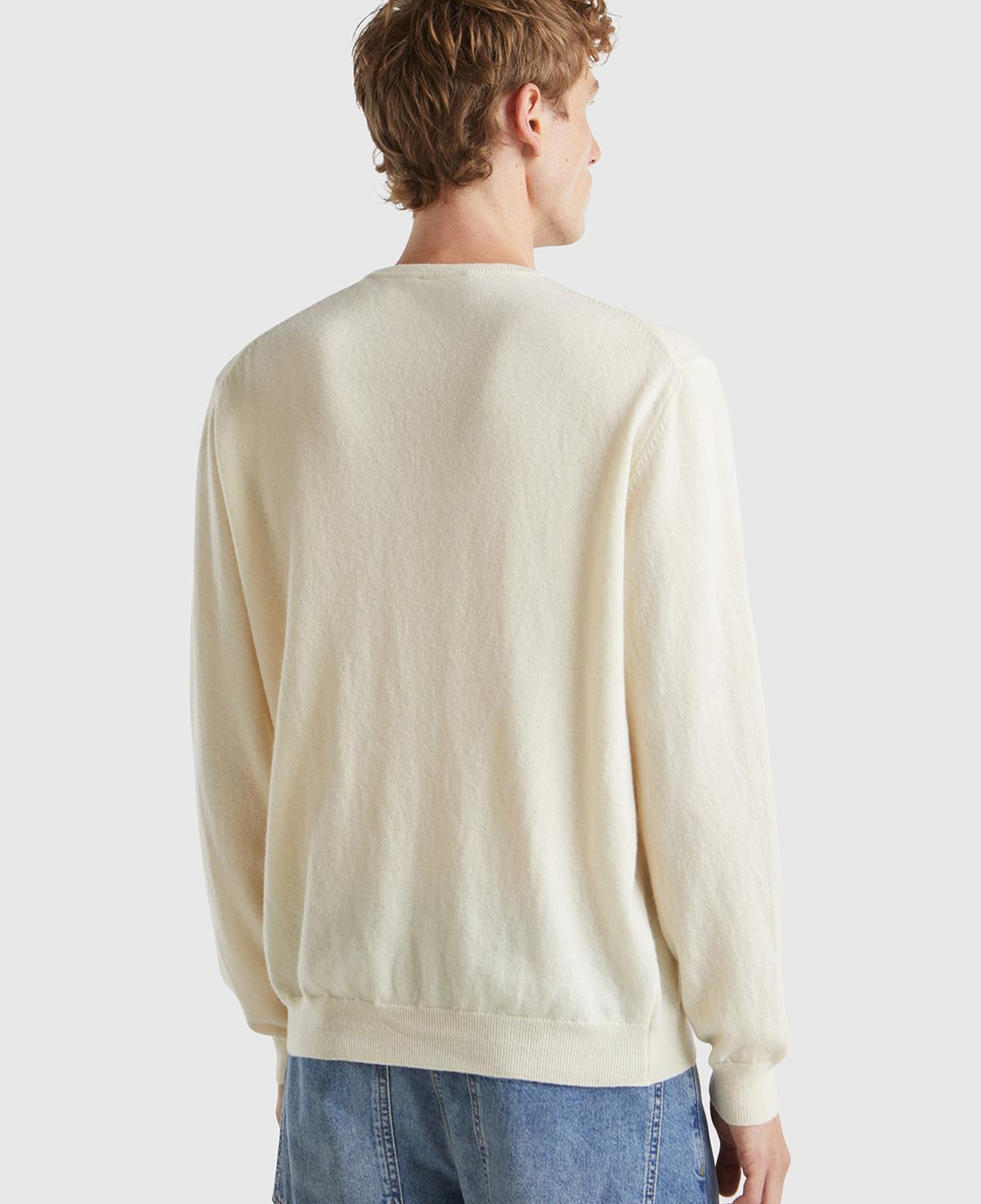 Erkek Krem %100 Merino Bisiklet Yaka Kazak