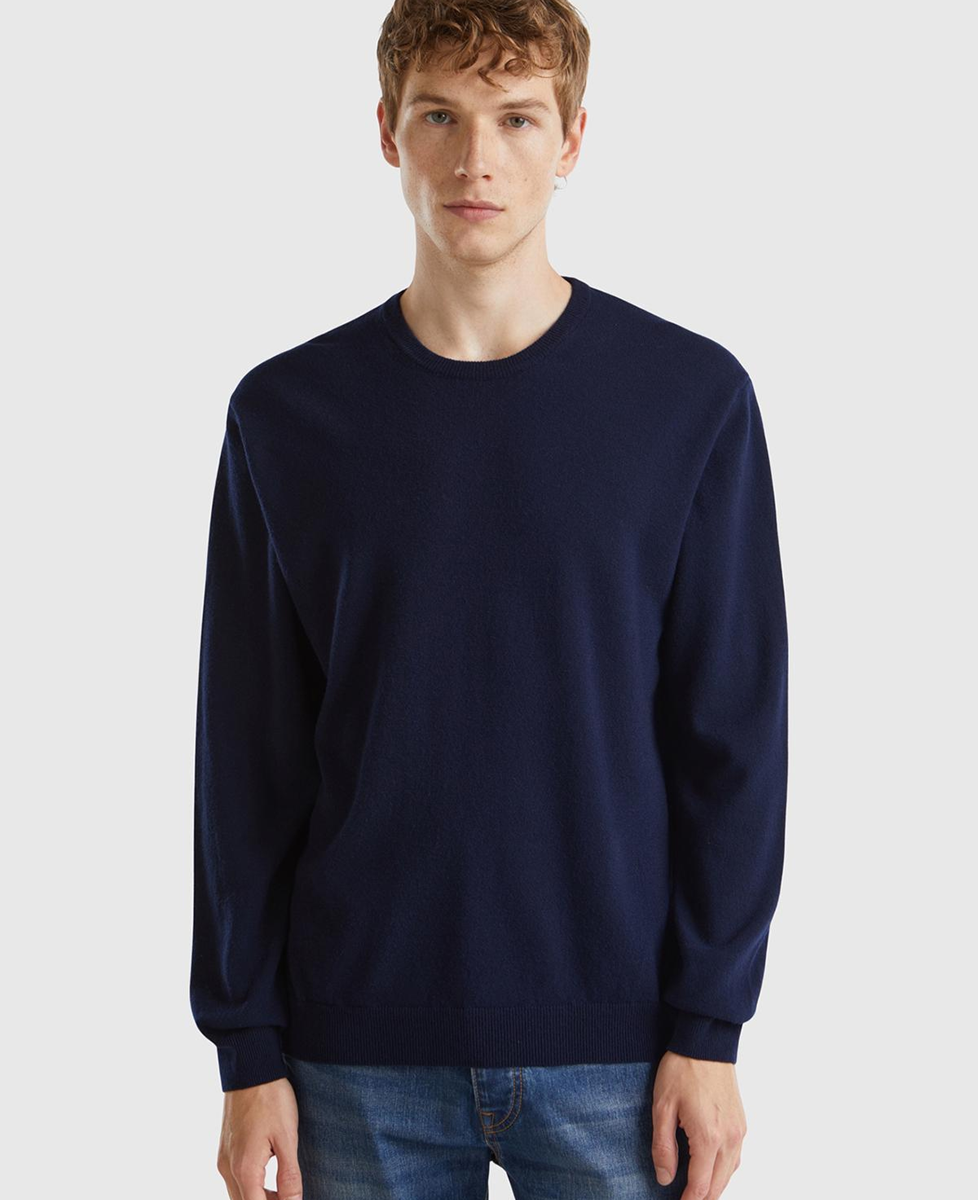 Erkek Lacivert %100 Merino Bisiklet Yaka Kazak
