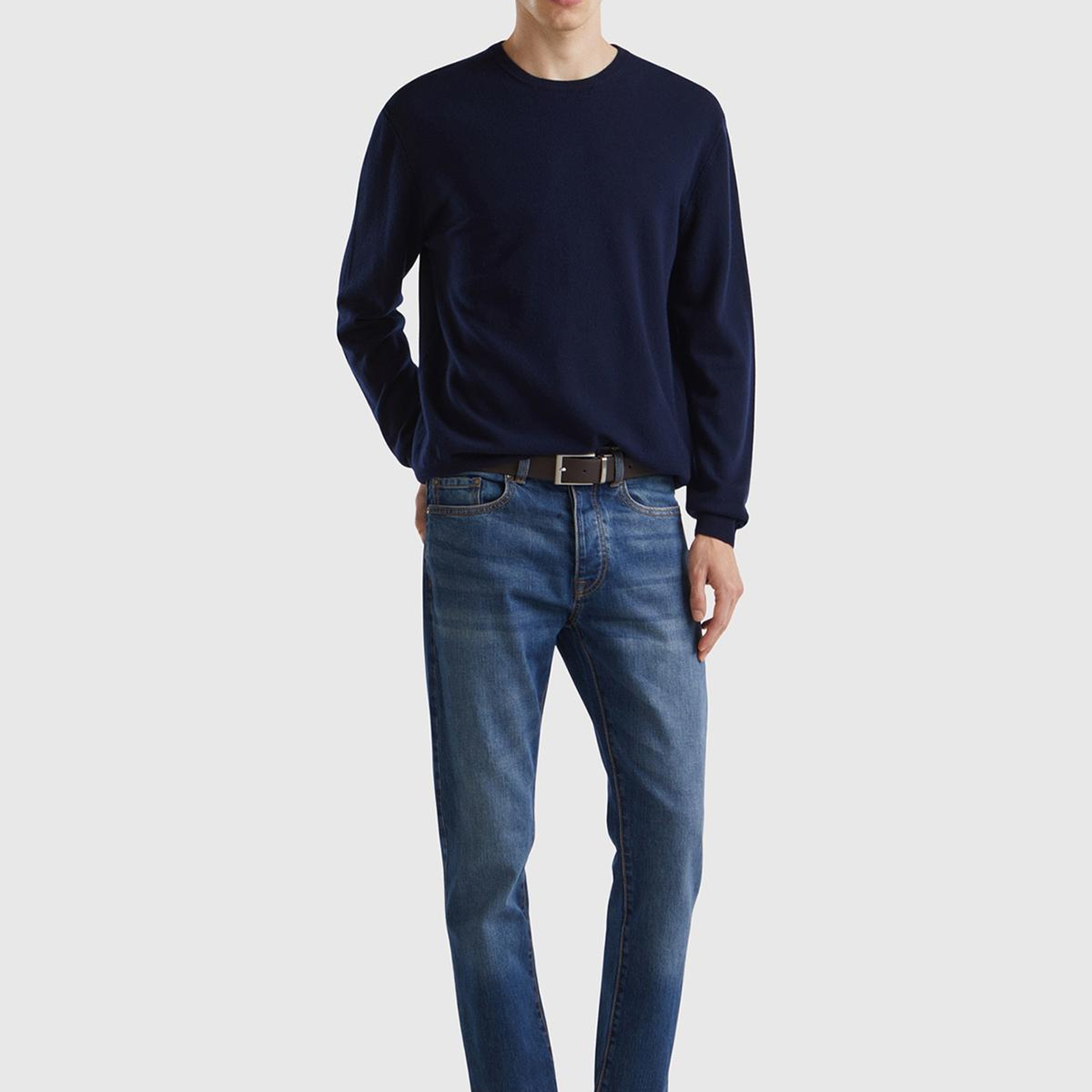 Erkek Lacivert %100 Merino Bisiklet Yaka Kazak