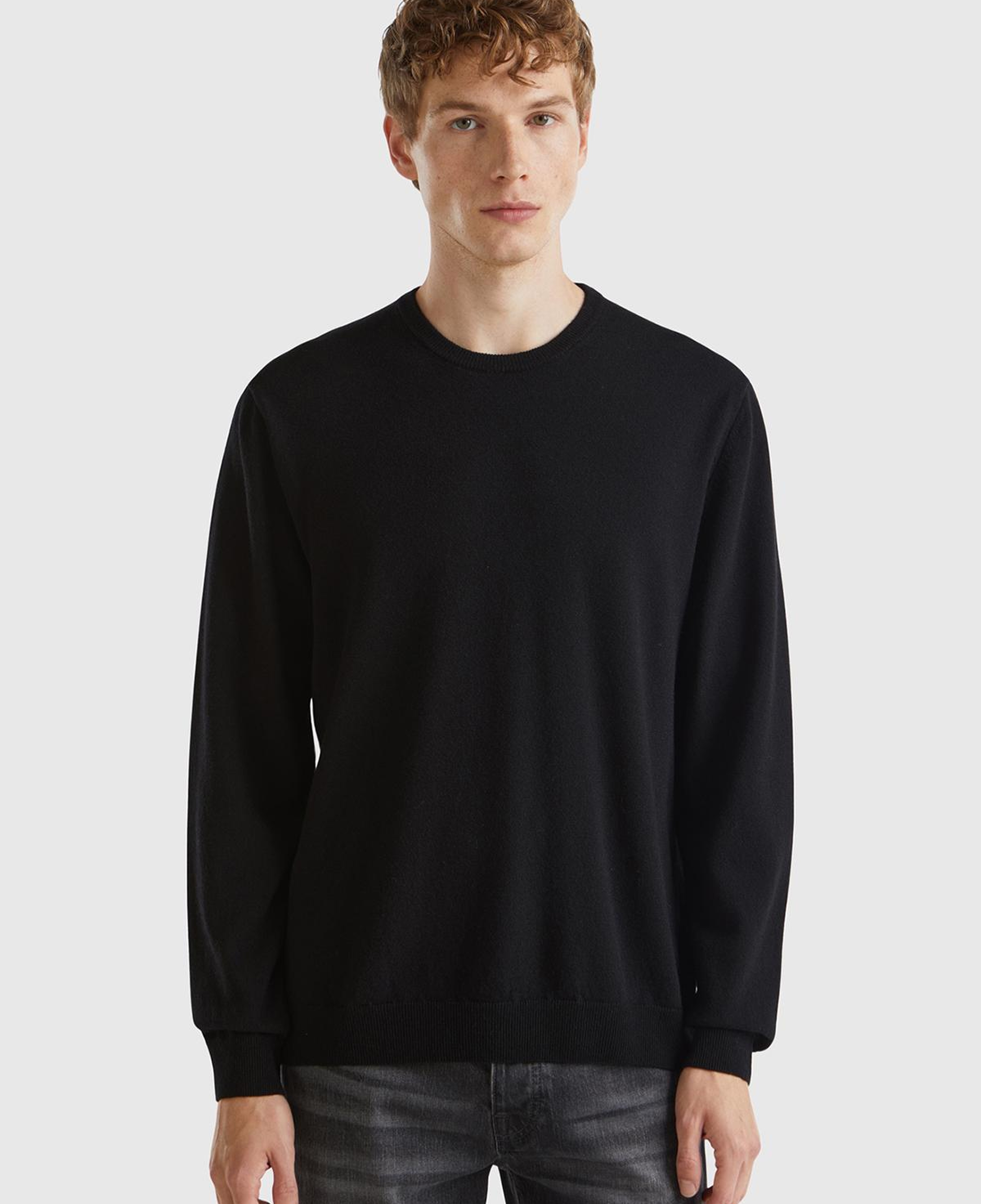 Erkek Siyah %100 Merino Bisiklet Yaka Kazak