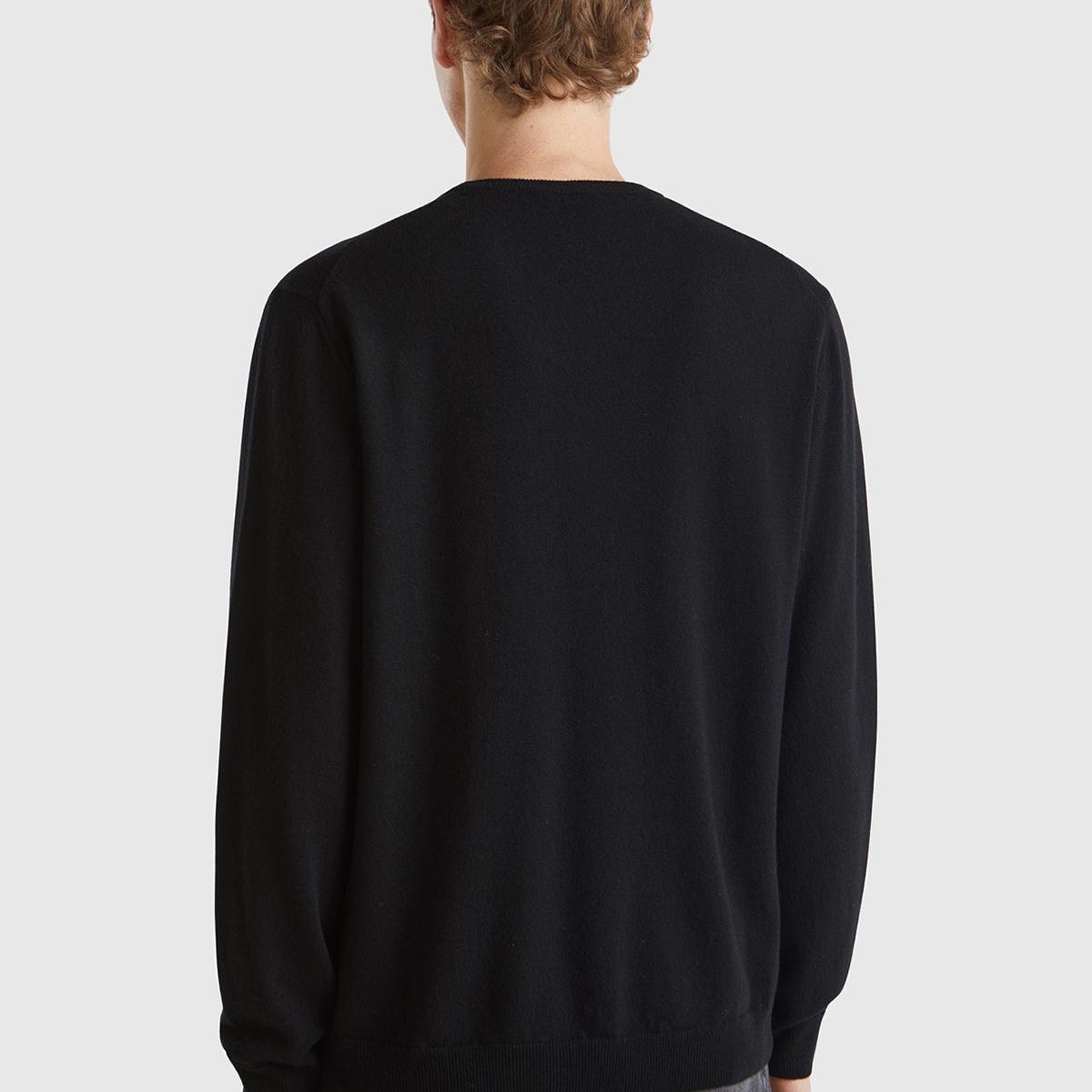 Erkek Siyah %100 Merino Bisiklet Yaka Kazak
