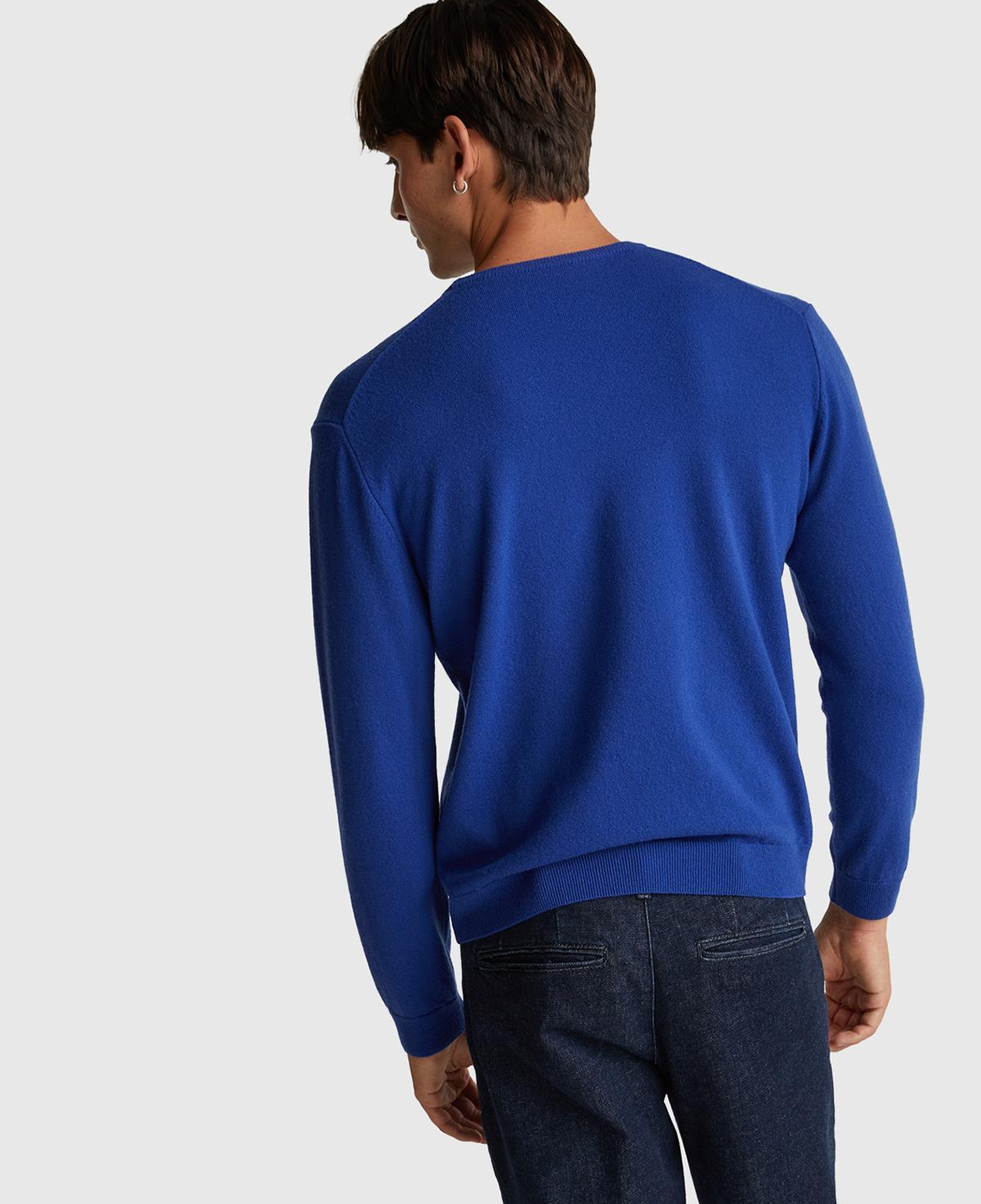 Erkek Çivit Mavi %100 Merino Bisiklet Yaka Kazak