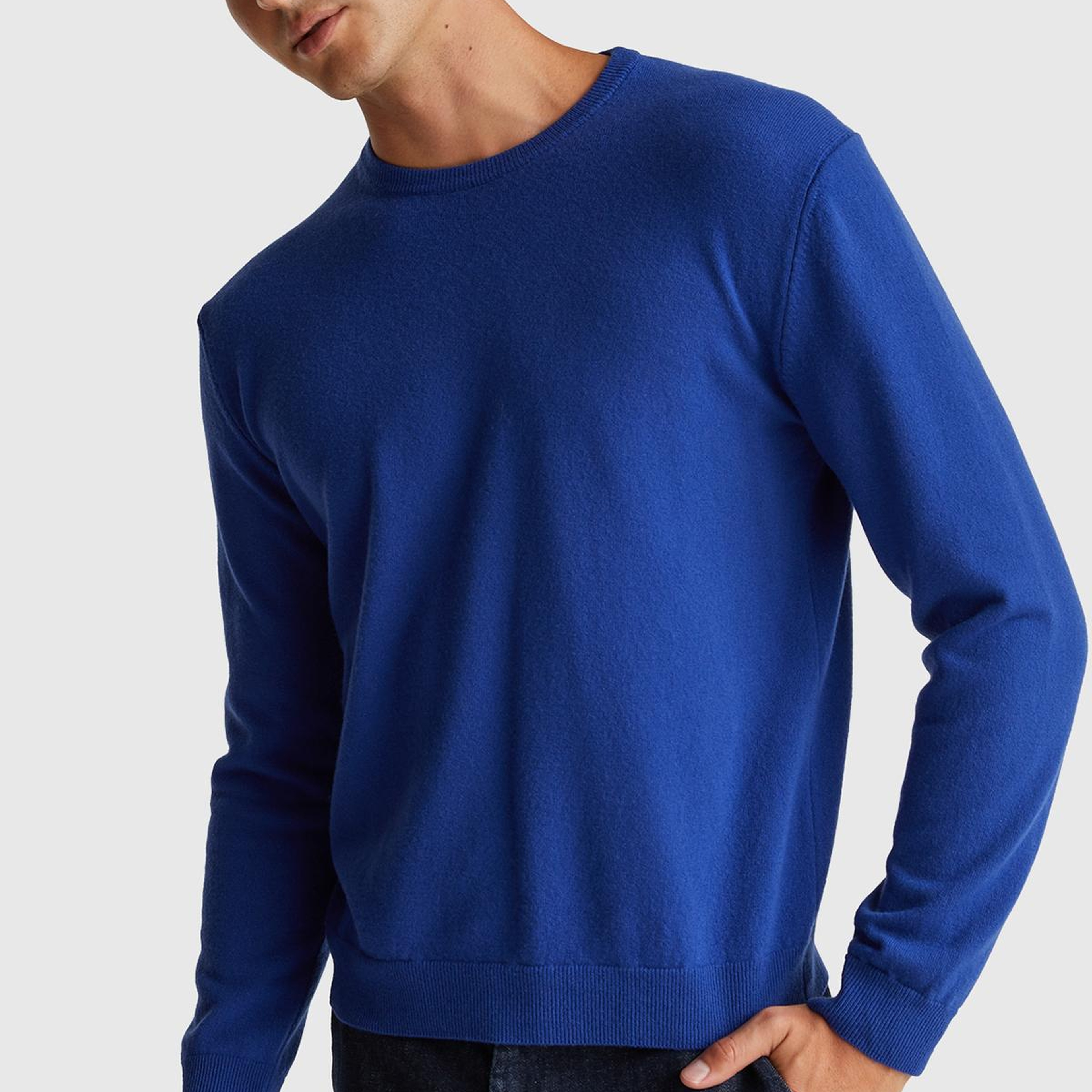 Erkek Çivit Mavi %100 Merino Bisiklet Yaka  Kazak