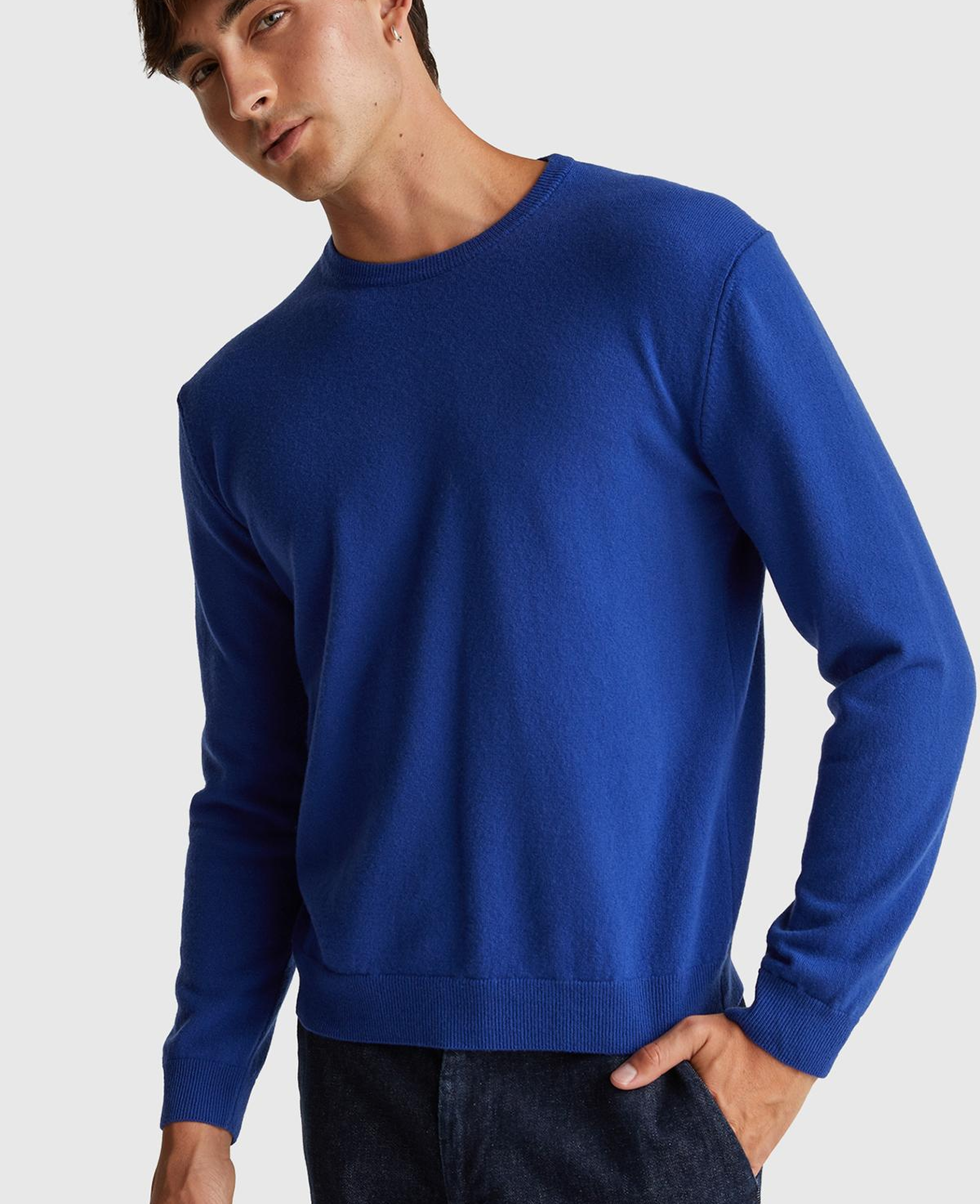 Erkek Çivit Mavi %100 Merino Bisiklet Yaka Kazak