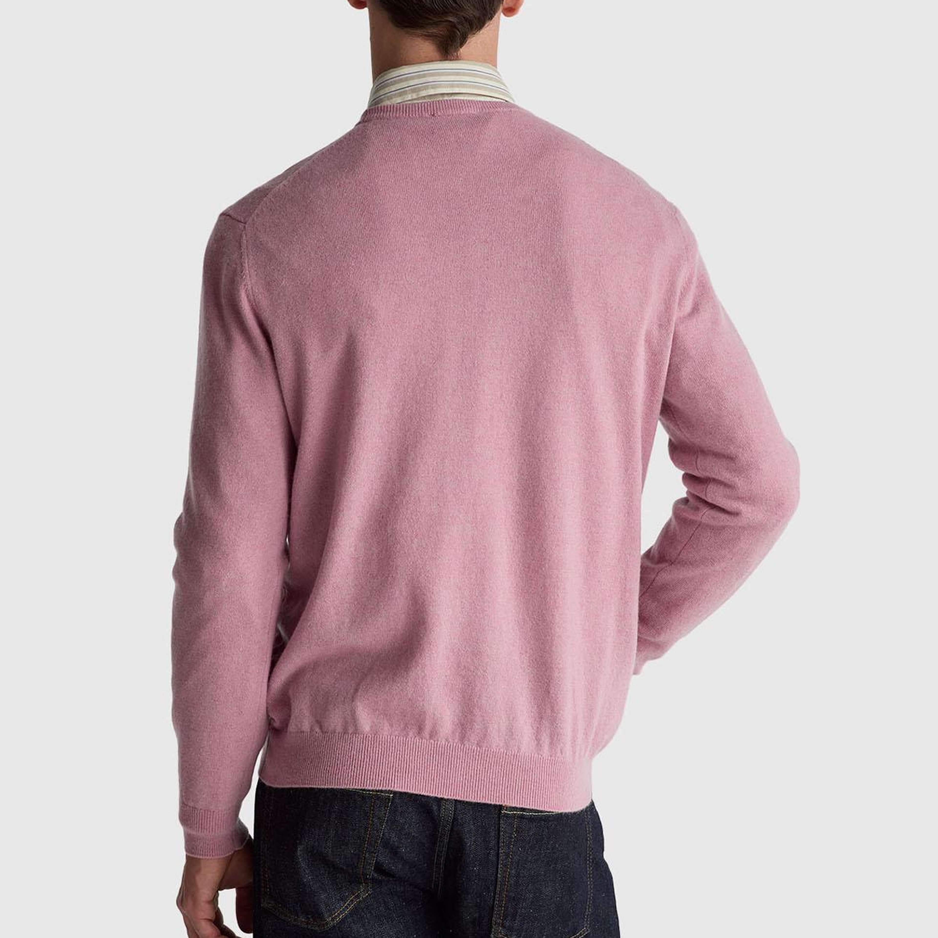 Erkek Koyu Pembe %100 Merino Bisiklet Yaka Kazak