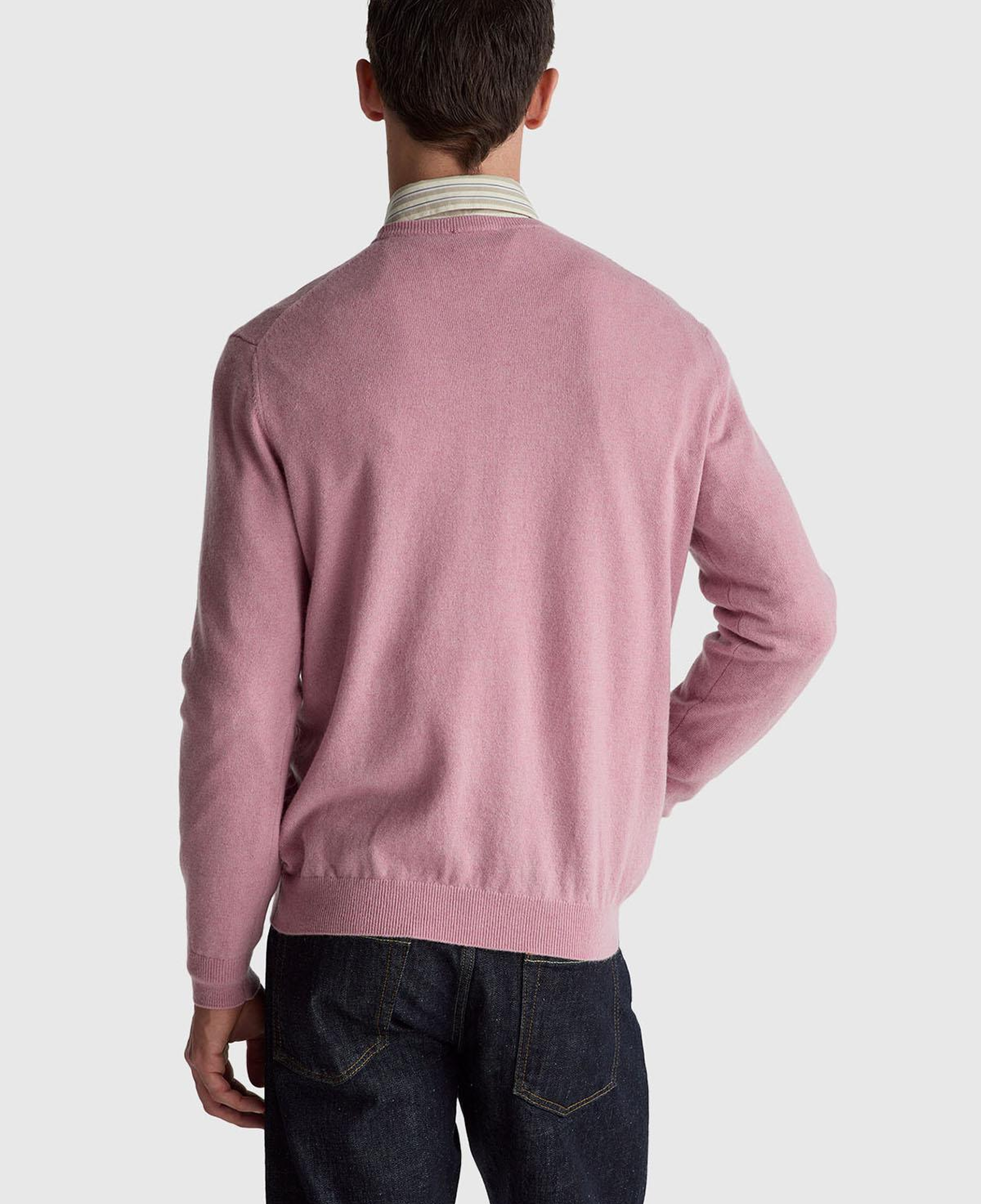 Erkek Koyu Pembe %100 Merino Bisiklet Yaka  Kazak