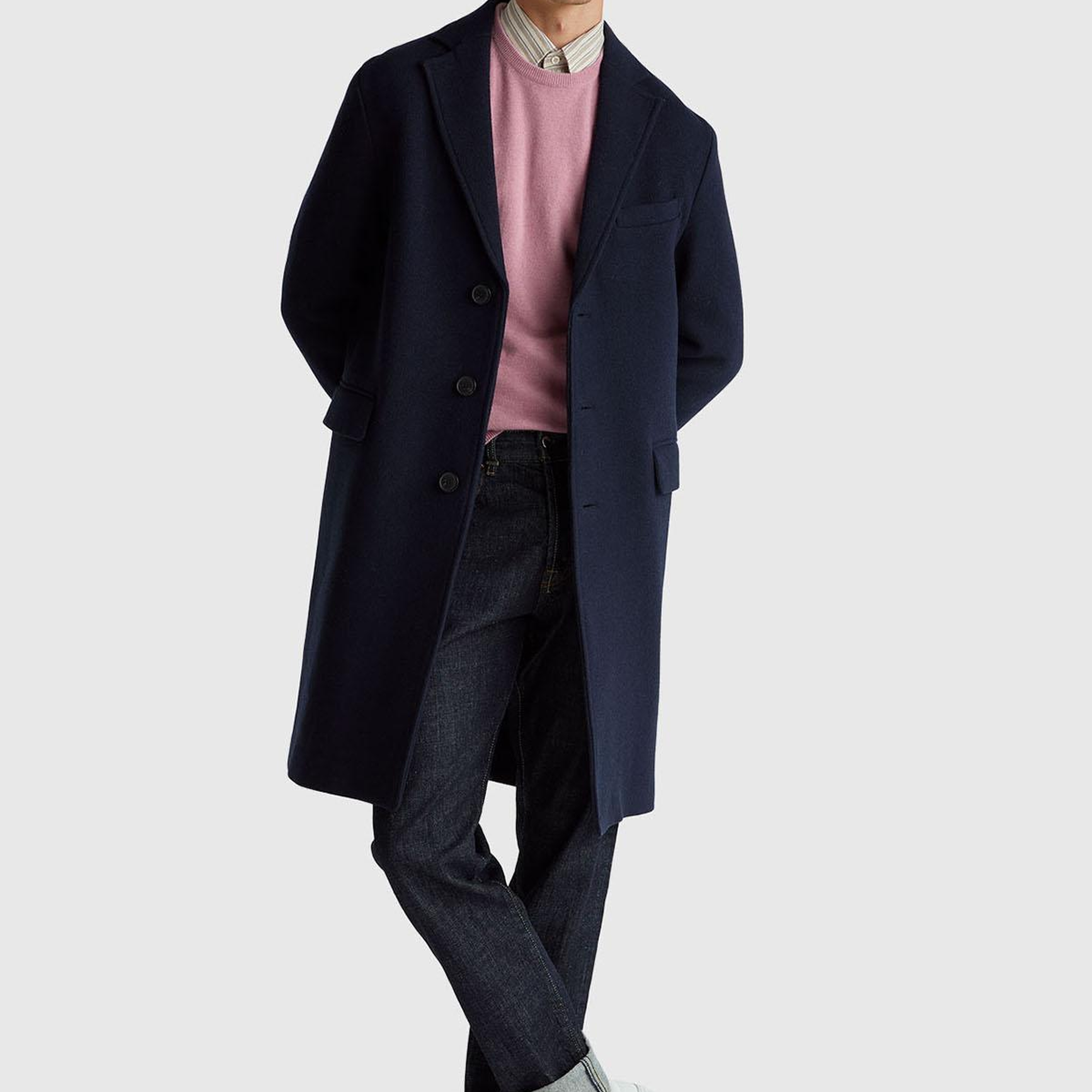 Erkek Koyu Pembe %100 Merino Bisiklet Yaka Kazak