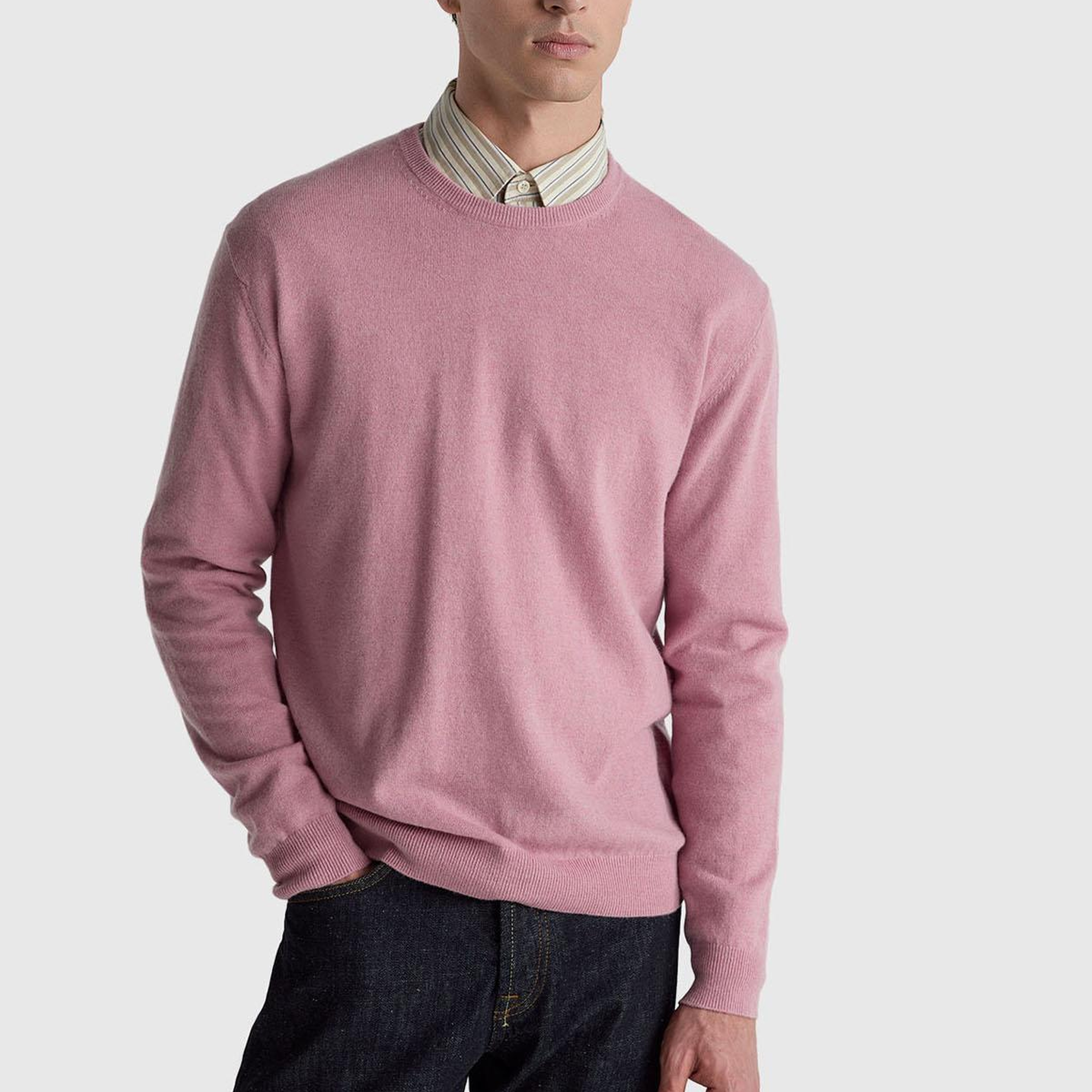 Erkek Koyu Pembe %100 Merino Bisiklet Yaka  Kazak