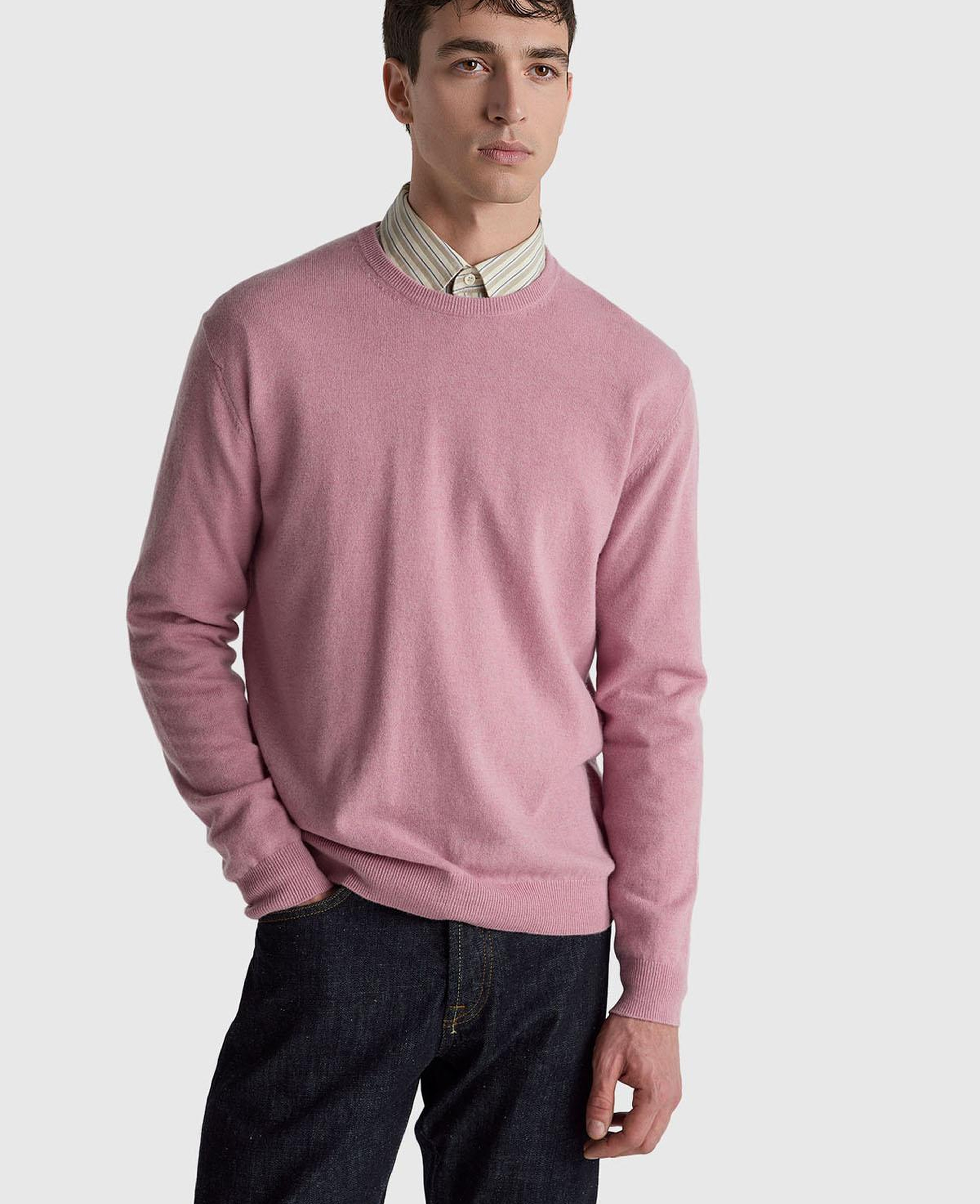 Erkek Koyu Pembe %100 Merino Bisiklet Yaka  Kazak