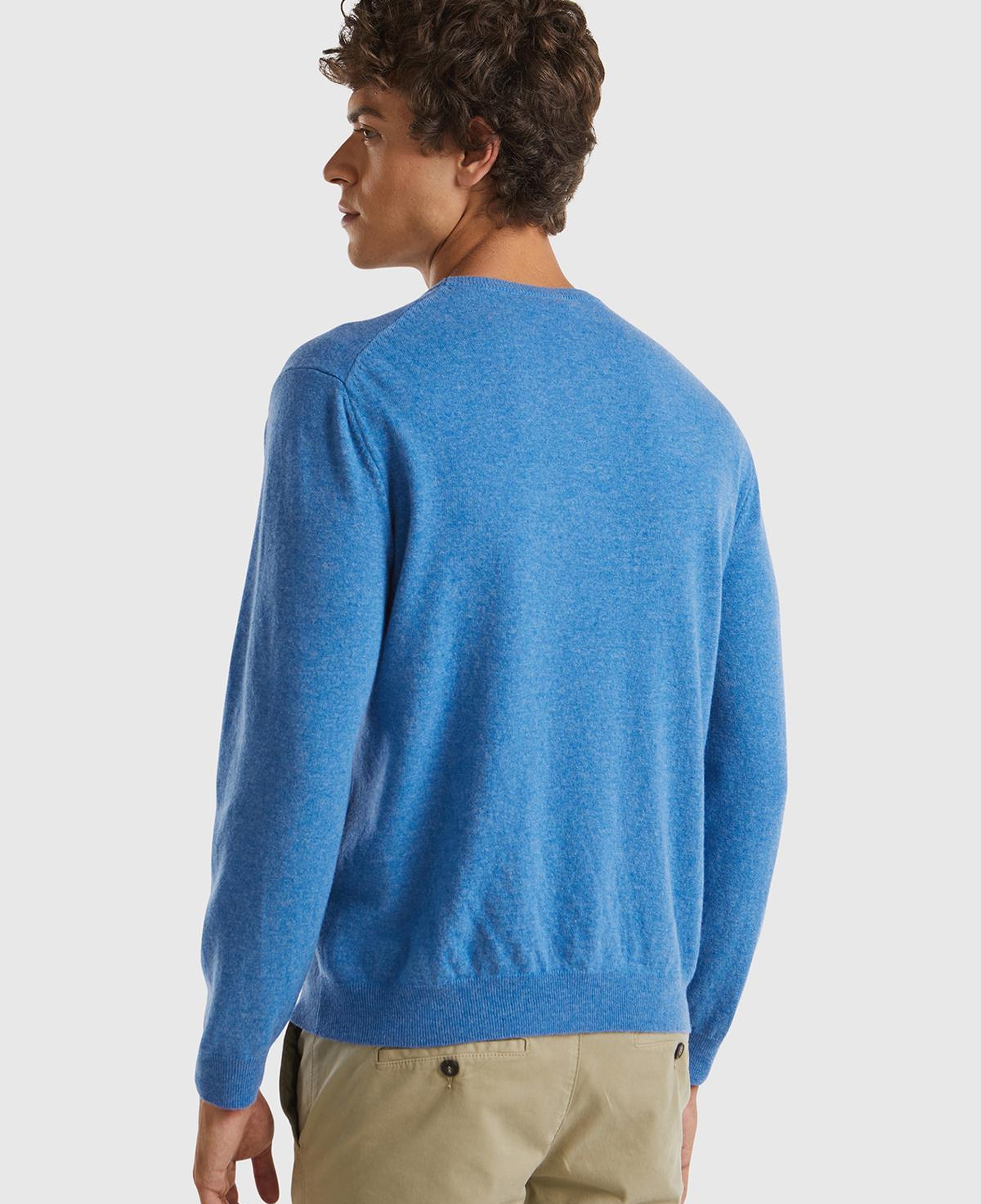 Erkek Mavi %100 Merino Bisiklet Yaka Kazak