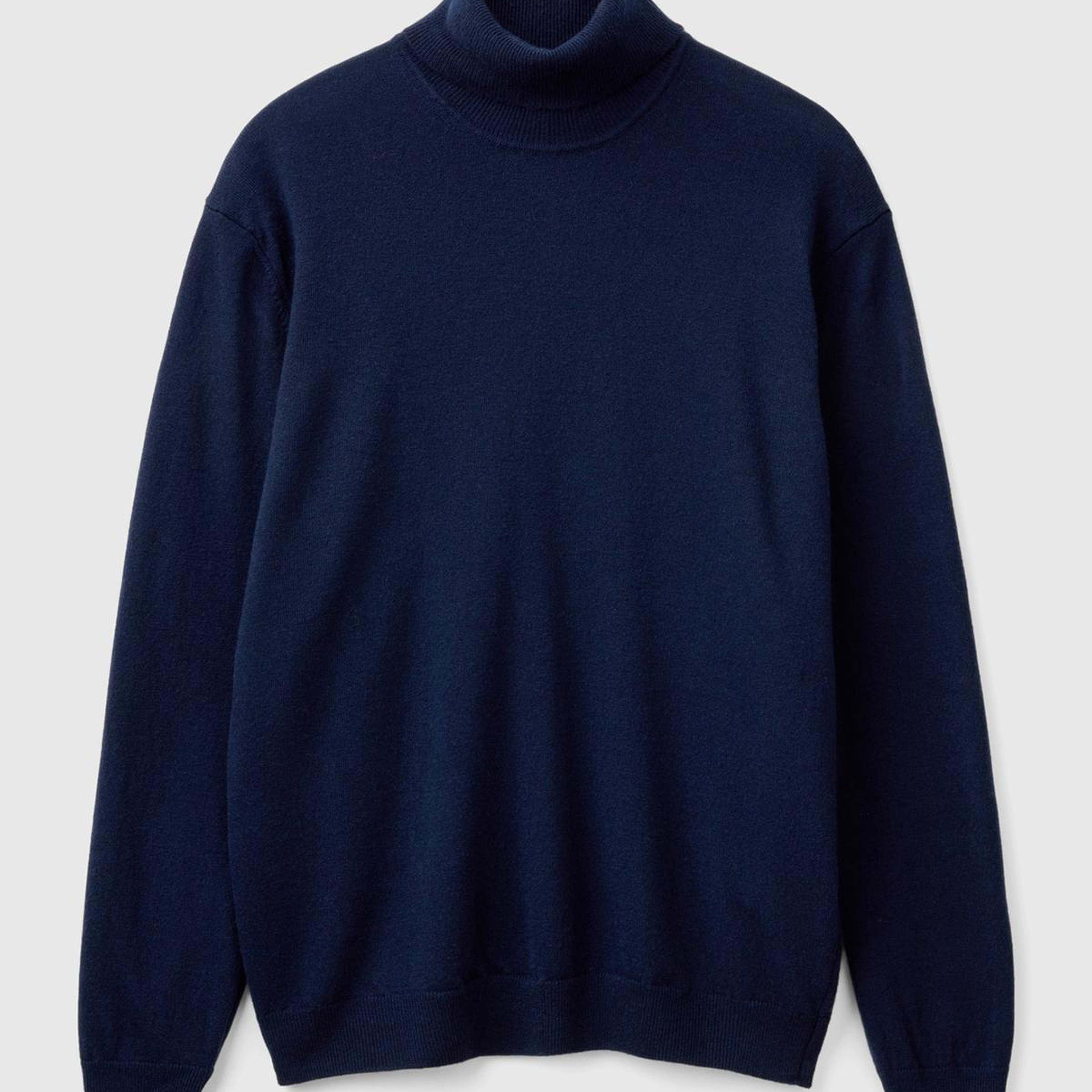 Erkek Lacivert %100 Merino Boğazlı Kazak