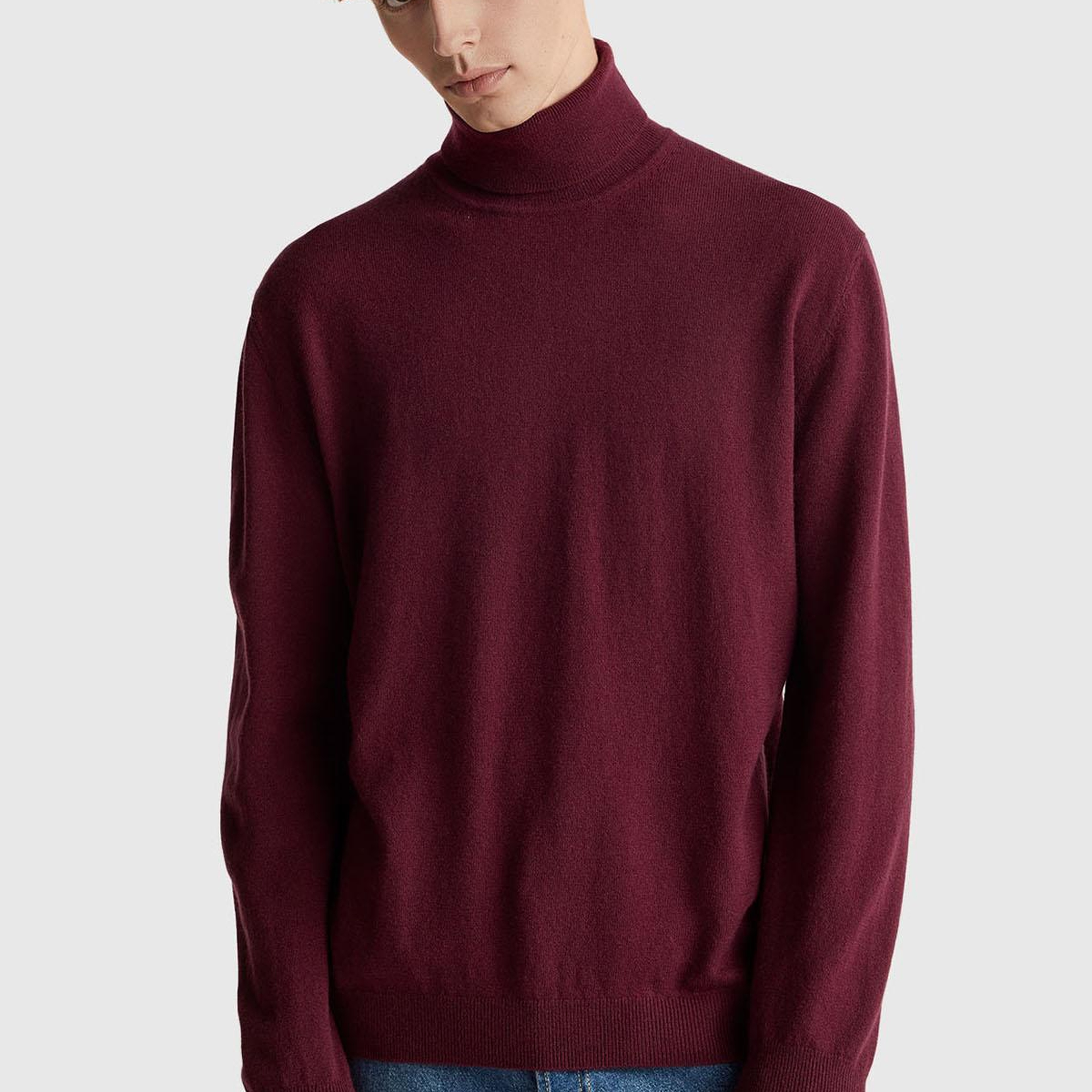 Erkek Mürdüm %100 Merino Boğazlı  Kazak