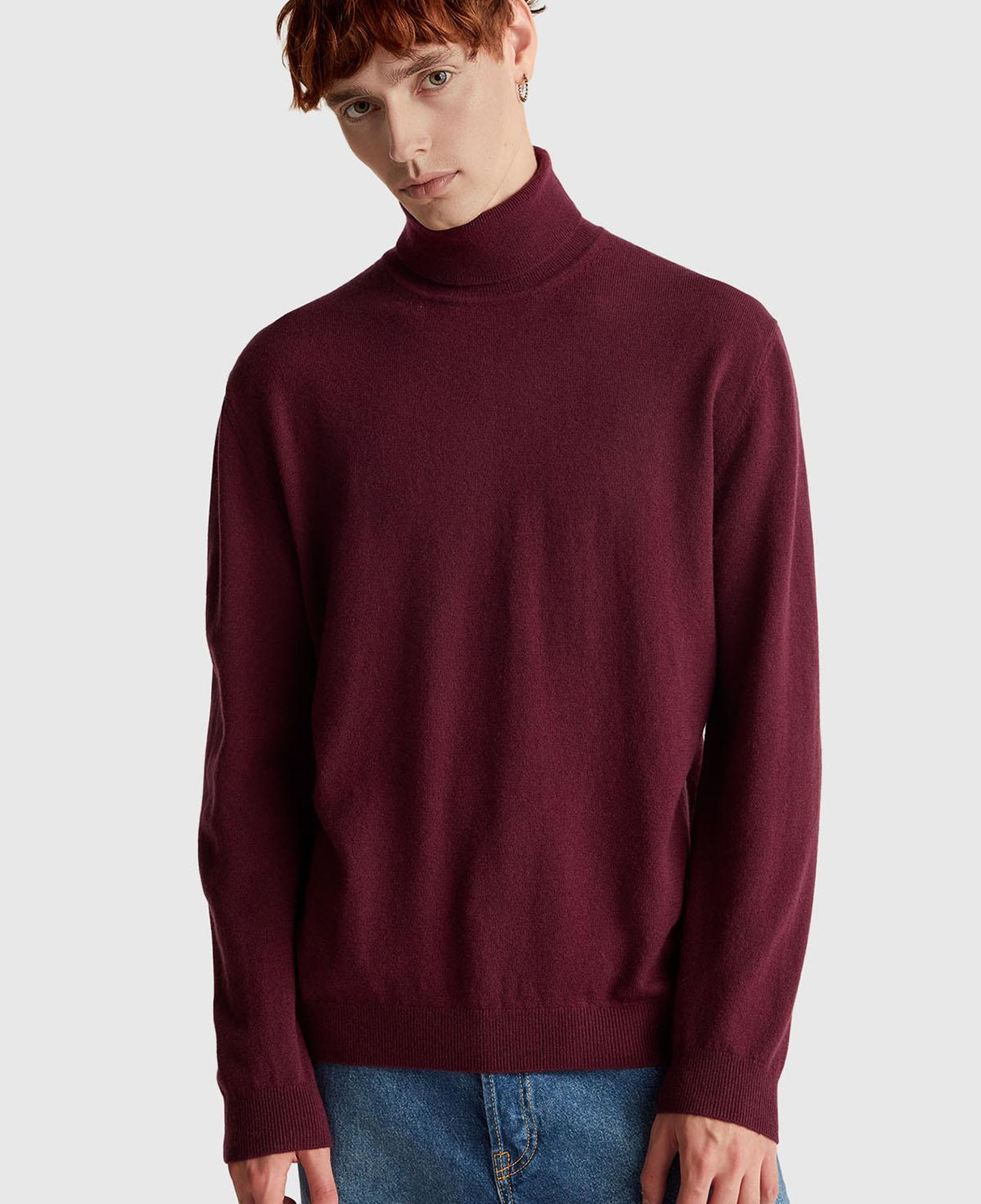 Erkek Mürdüm %100 Merino Boğazlı Kazak