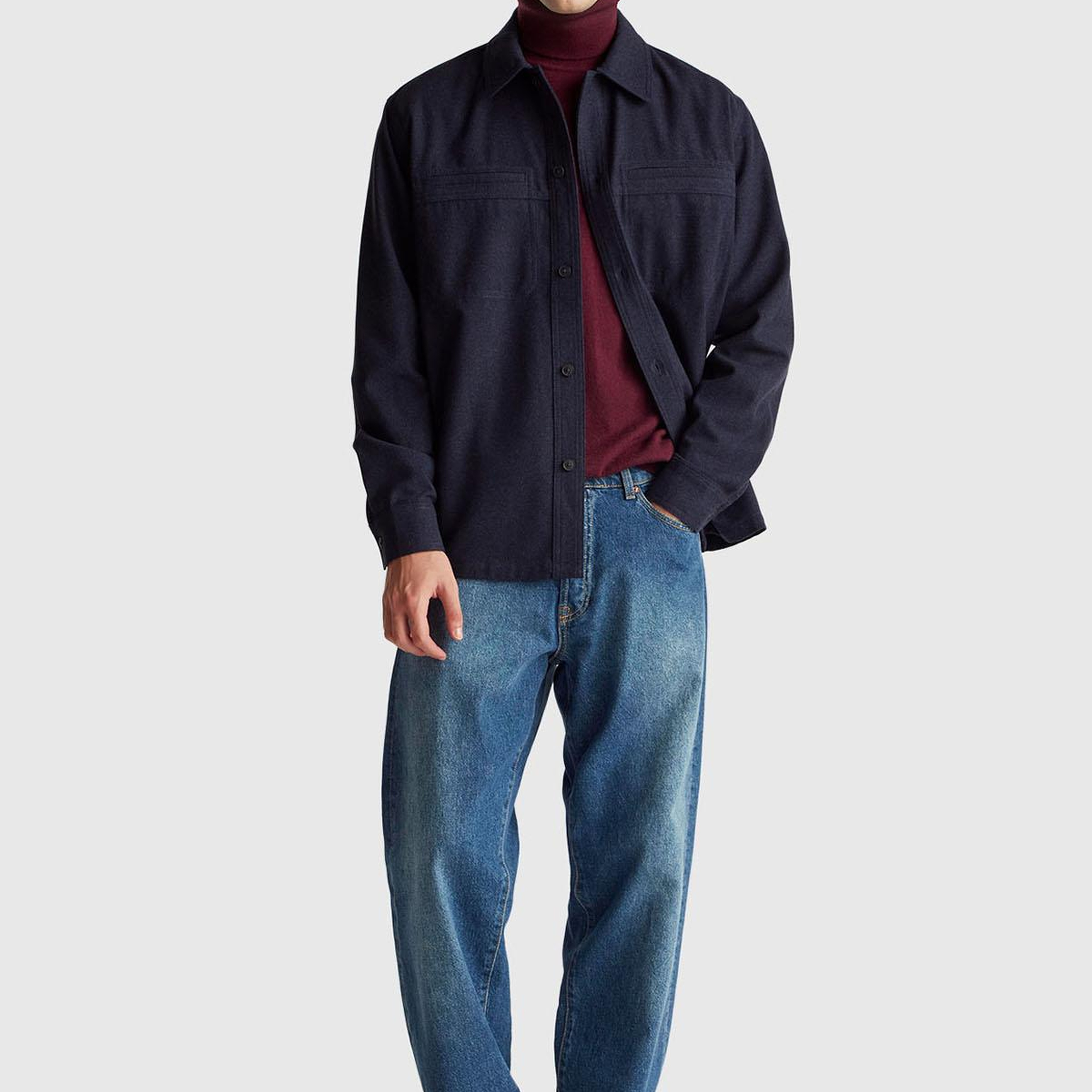 Erkek Mürdüm %100 Merino Boğazlı Kazak