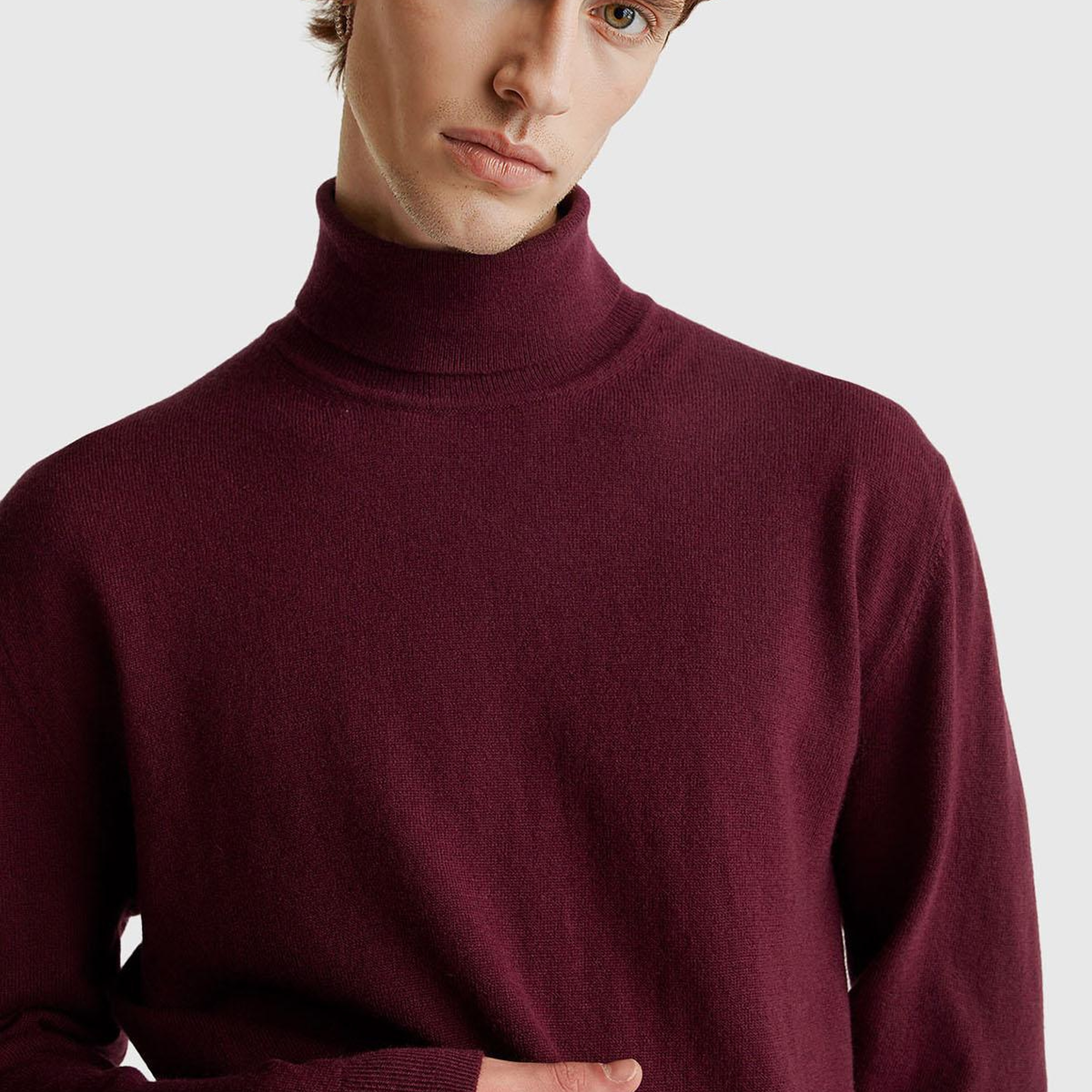 Erkek Mürdüm %100 Merino Boğazlı Kazak