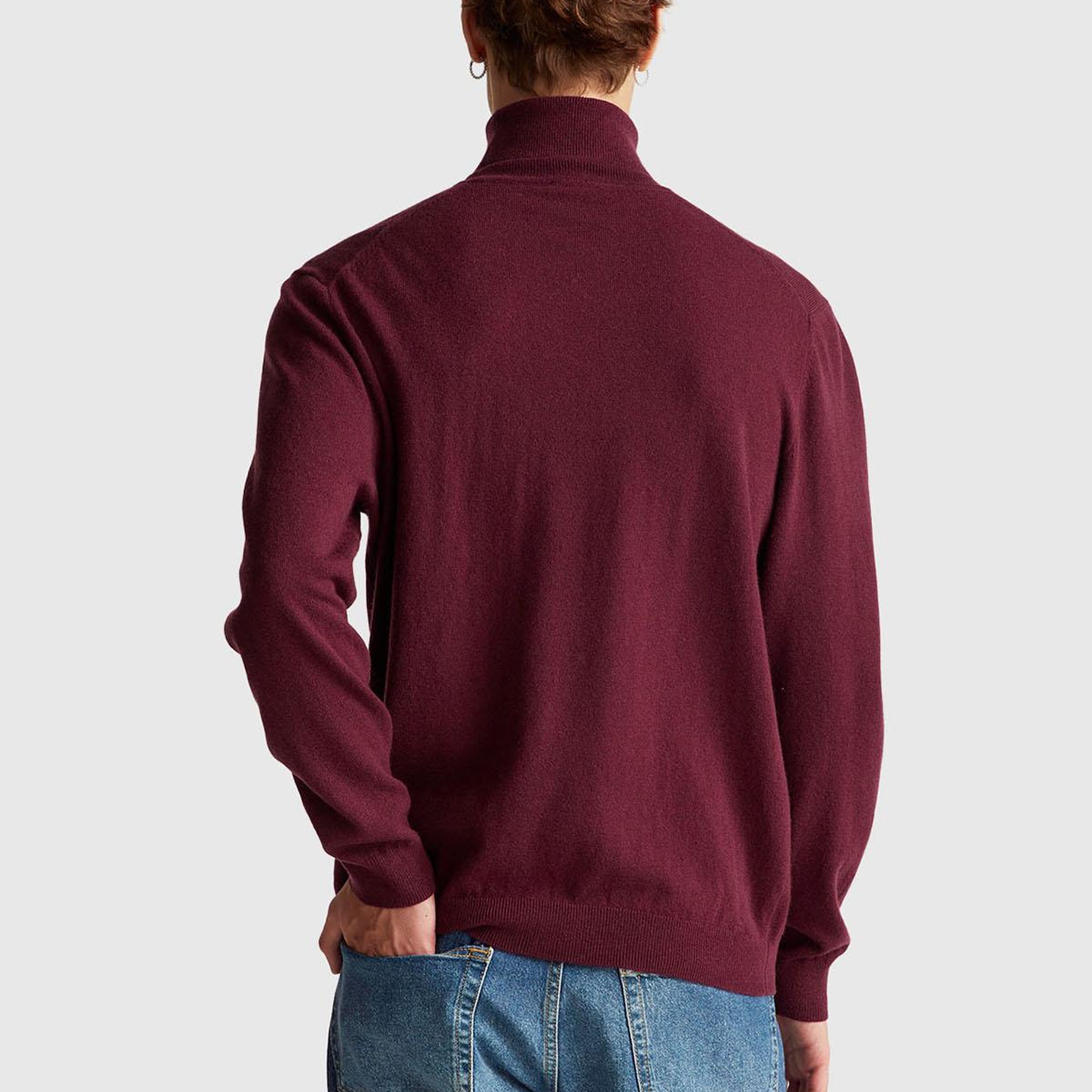 Erkek Mürdüm %100 Merino Boğazlı Kazak