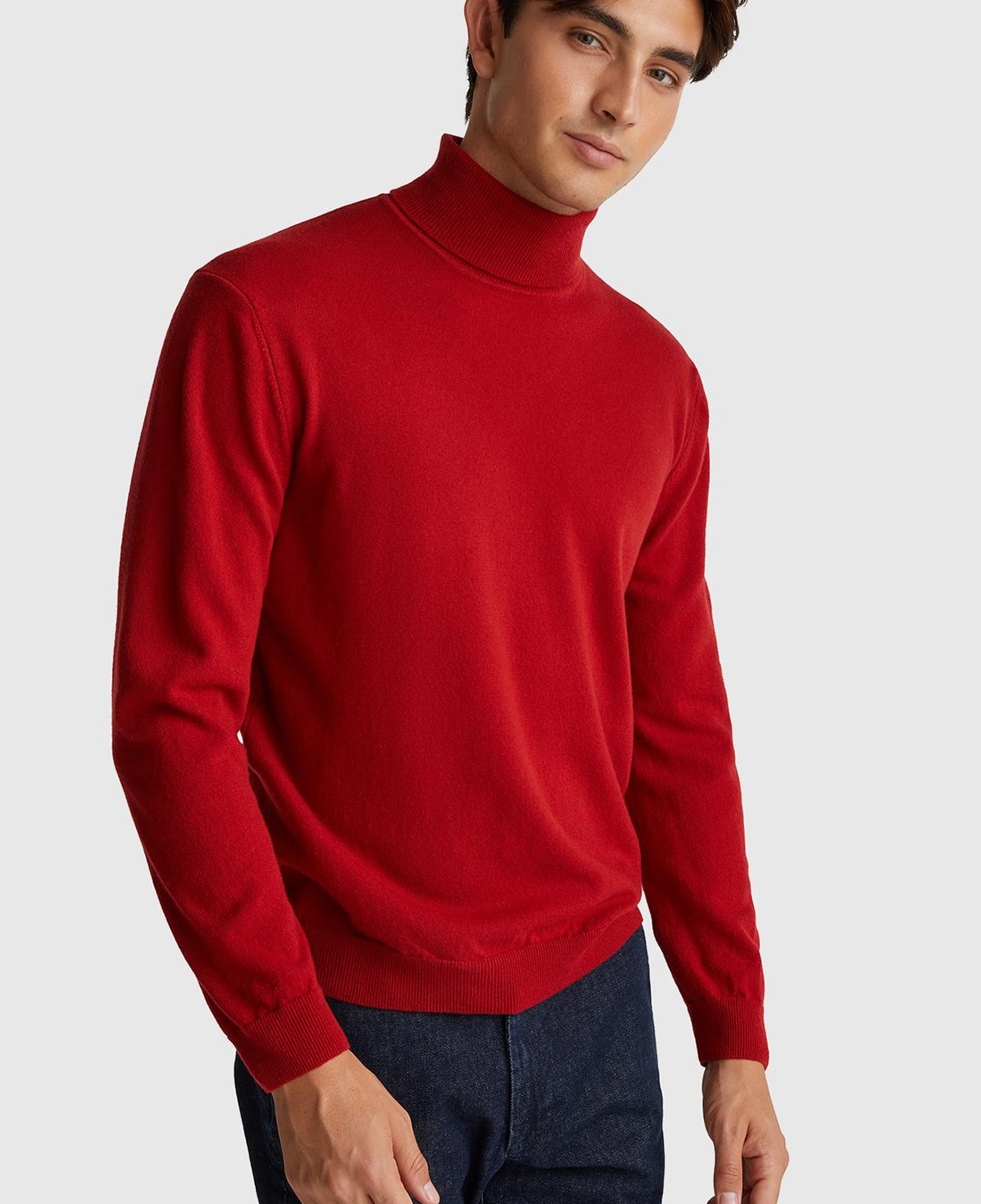 Erkek Kırmızı %100 Merino Boğazlı Kazak