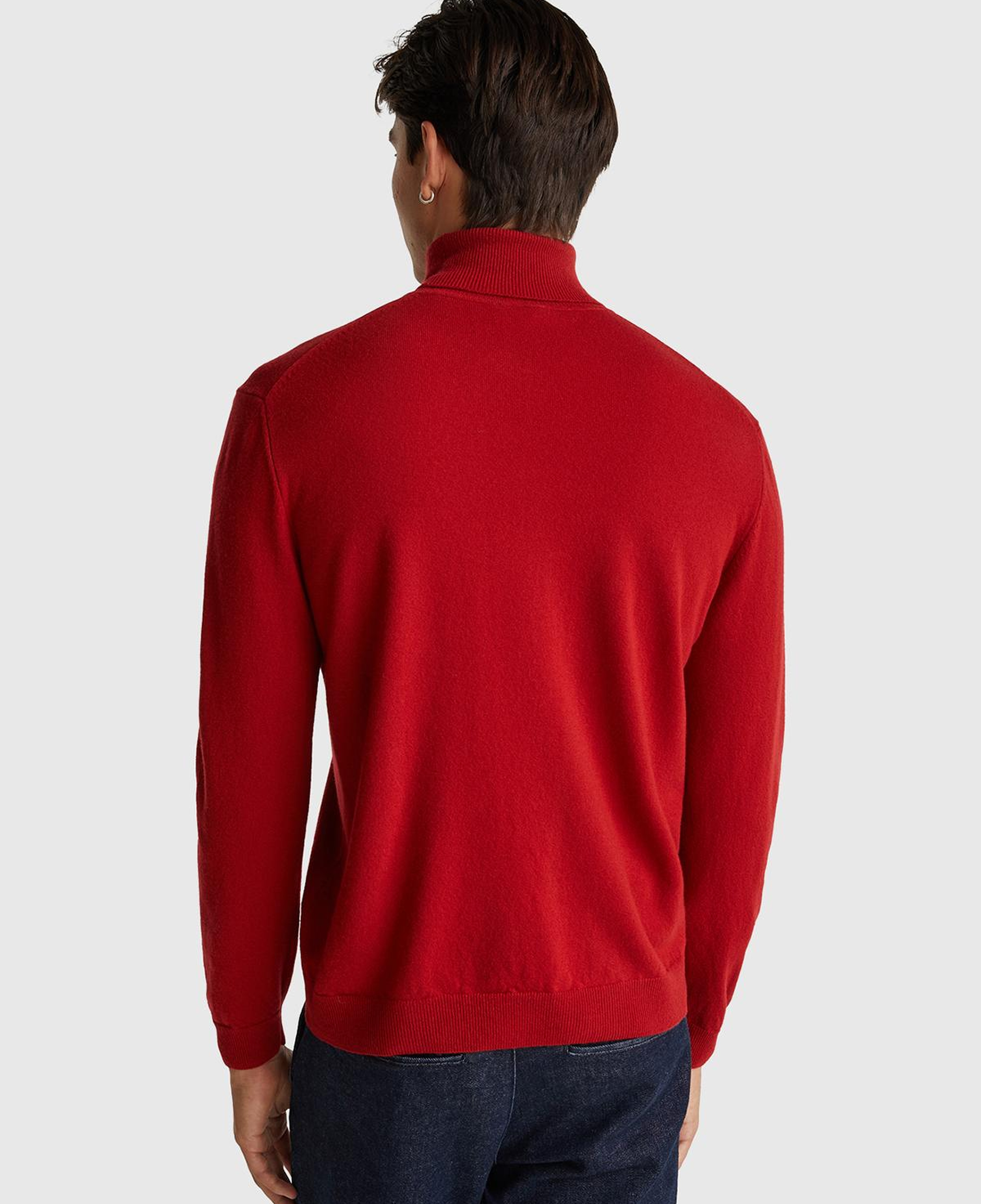 Erkek Kırmızı %100 Merino Boğazlı Kazak