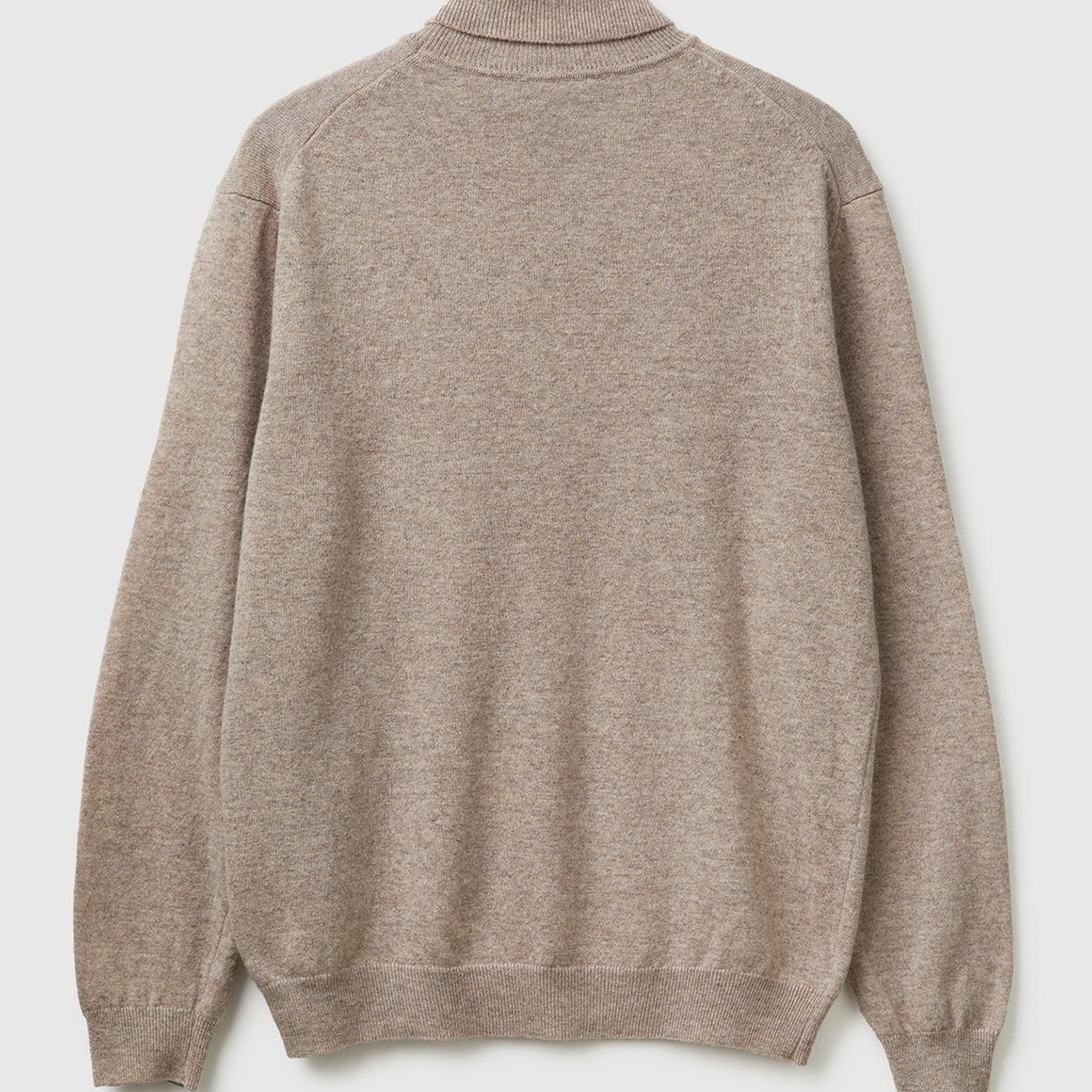 Erkek Bej Melanj %100 Merino Boğazlı Kazak