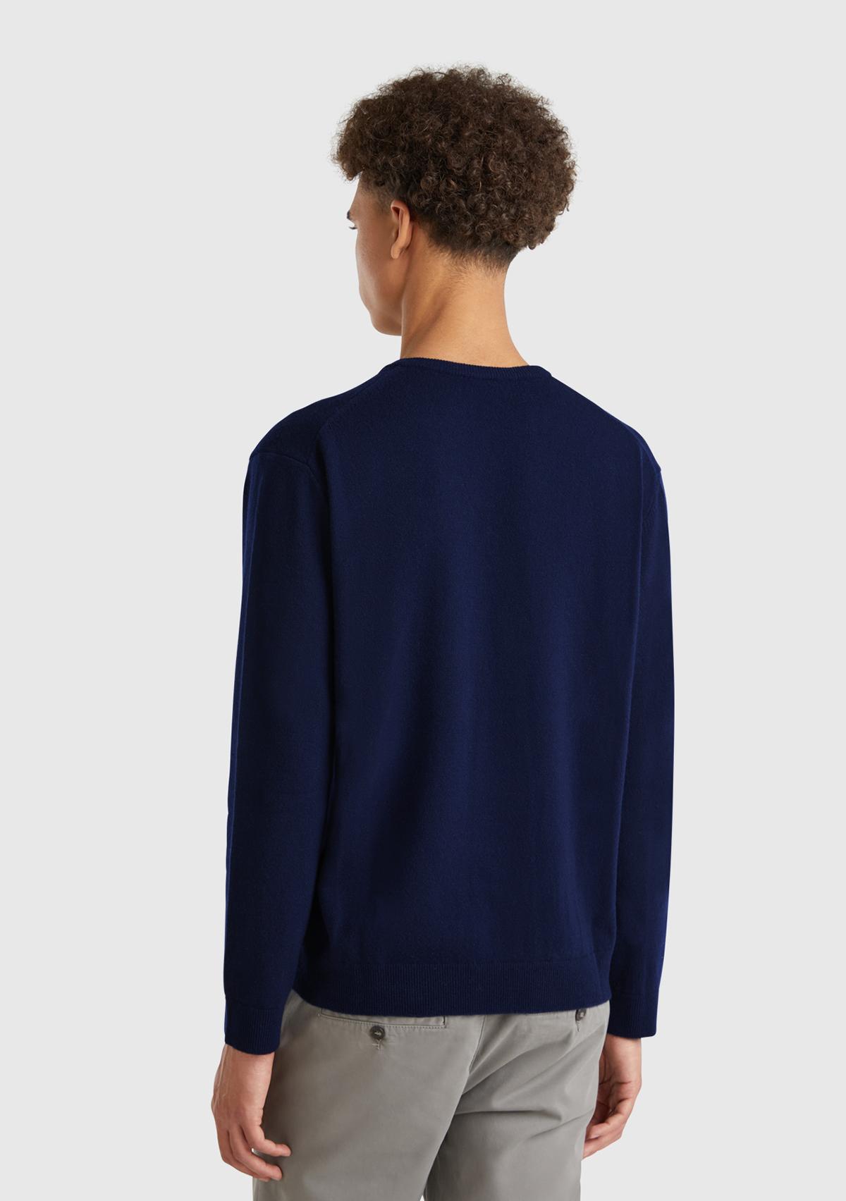 Erkek Lacivert V Yaka %100 Merino Kazak