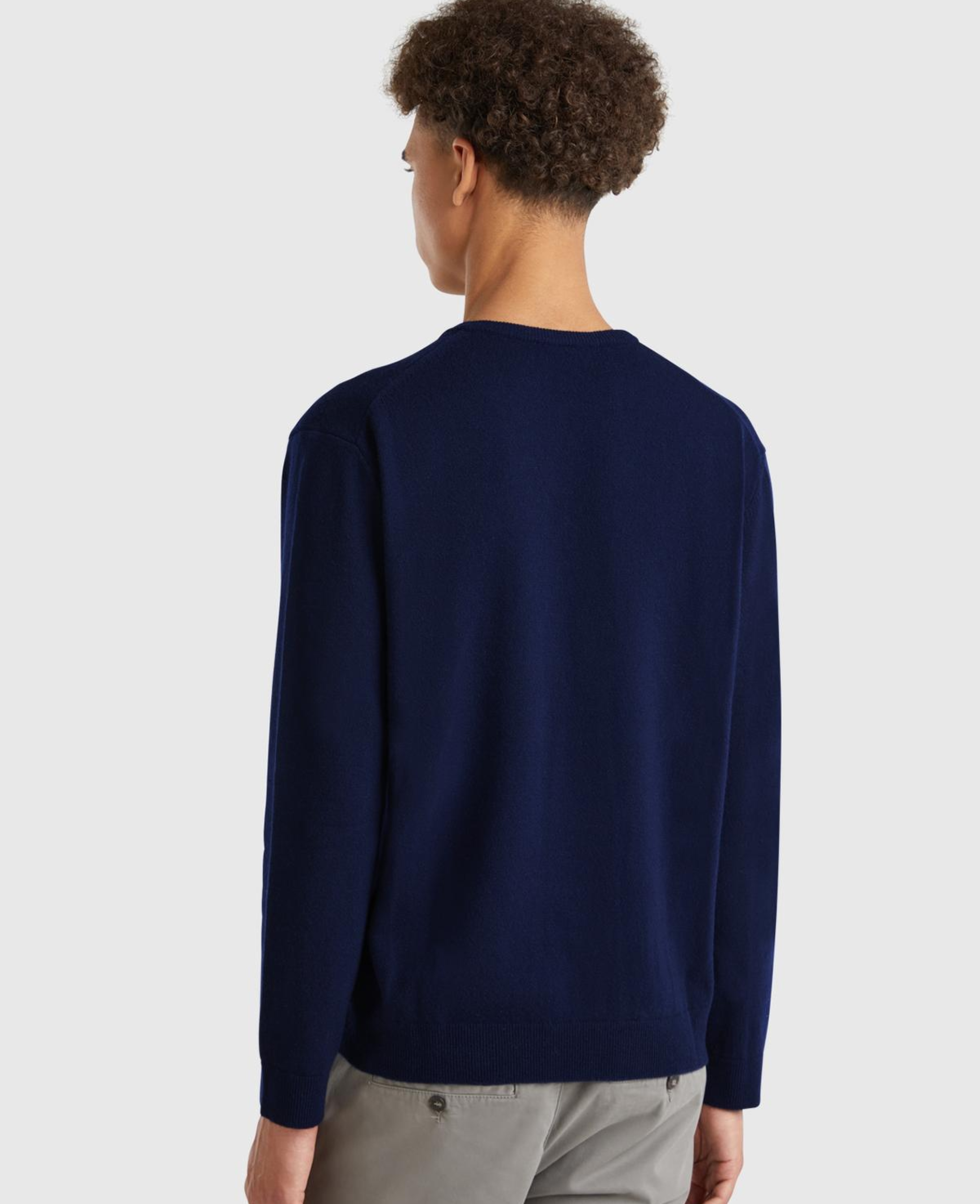 Erkek Lacivert V Yaka %100 Merino Kazak
