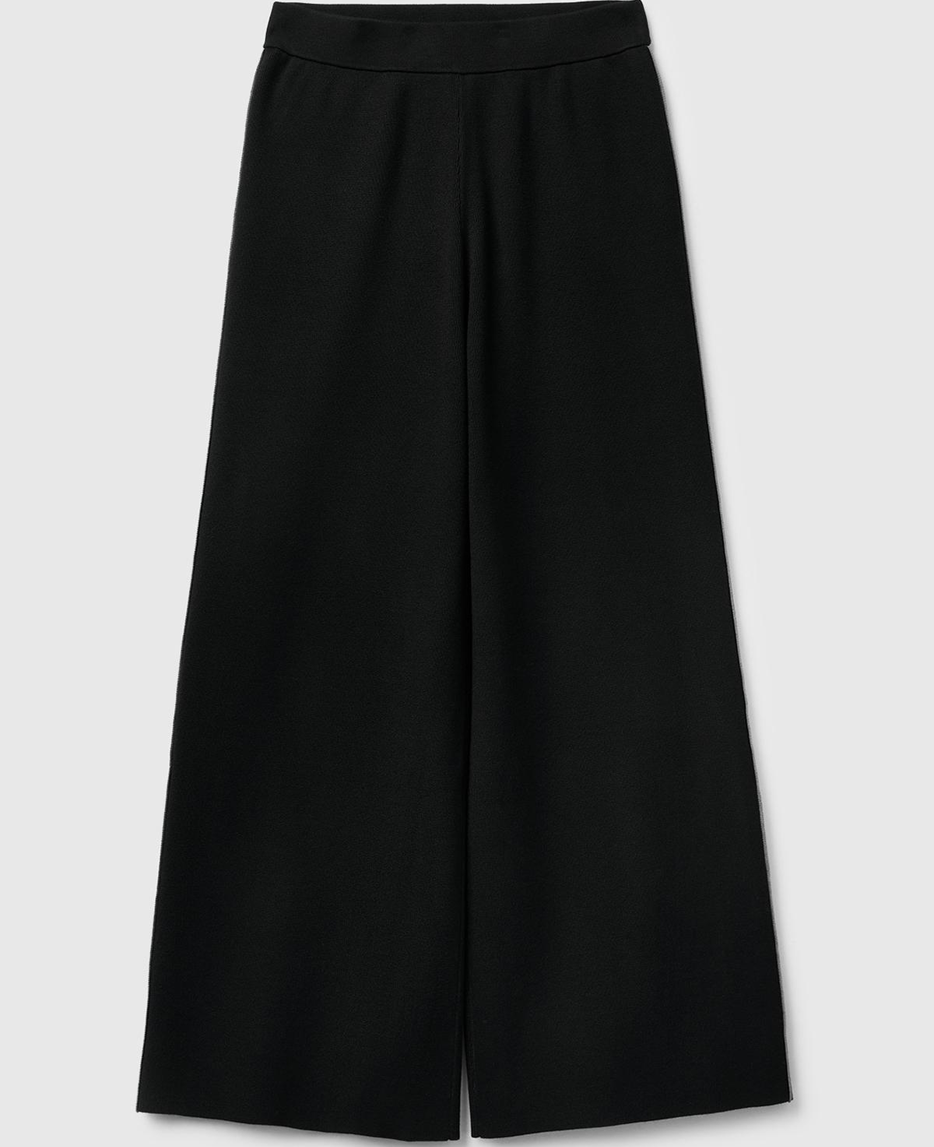 Kadın Siyah Viskoz Karışımlı Beli Lastikli Geniş Paça Pantolon