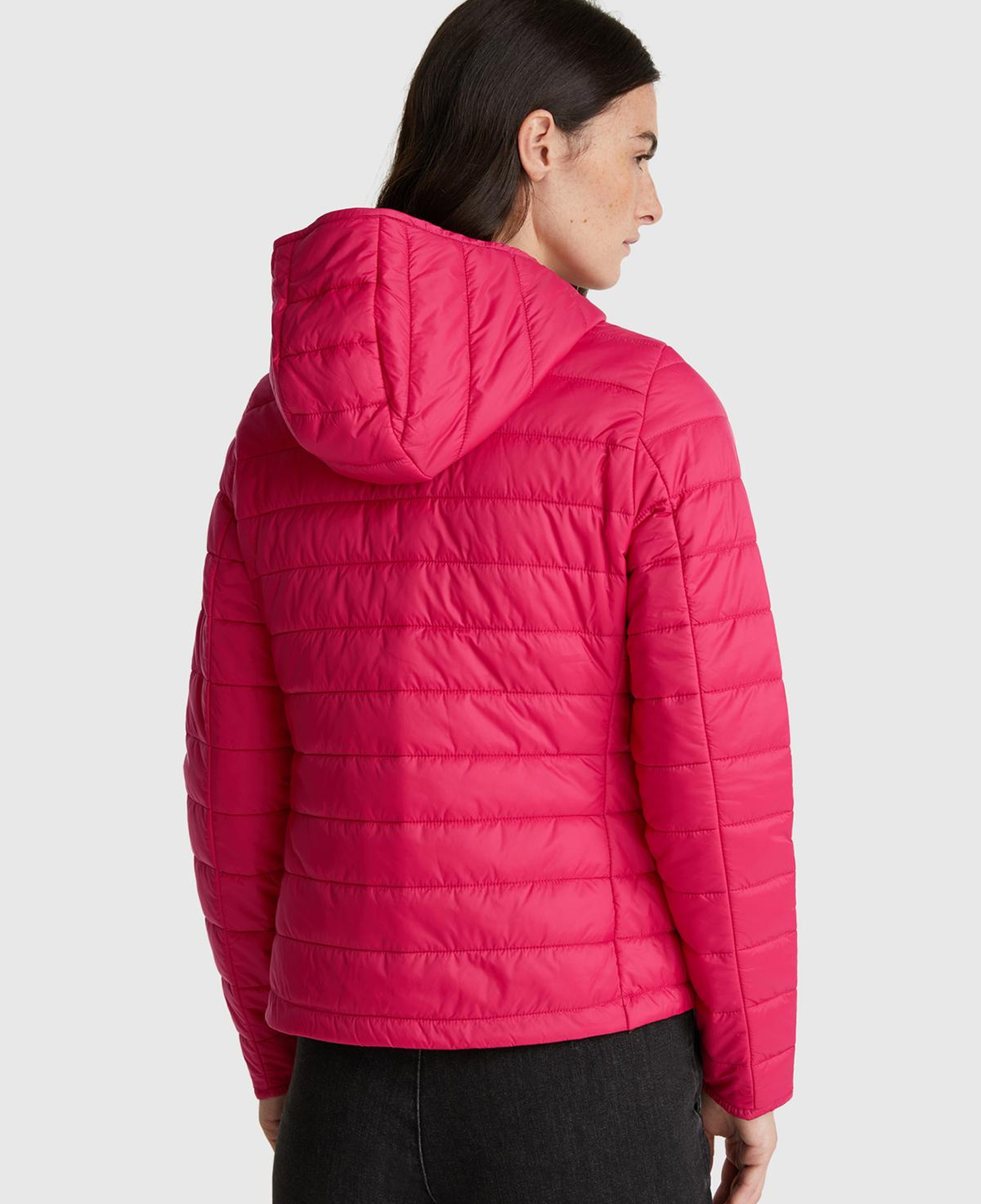Kadın Fuşya Kapüşonlu Slim Fit Puffer Mont