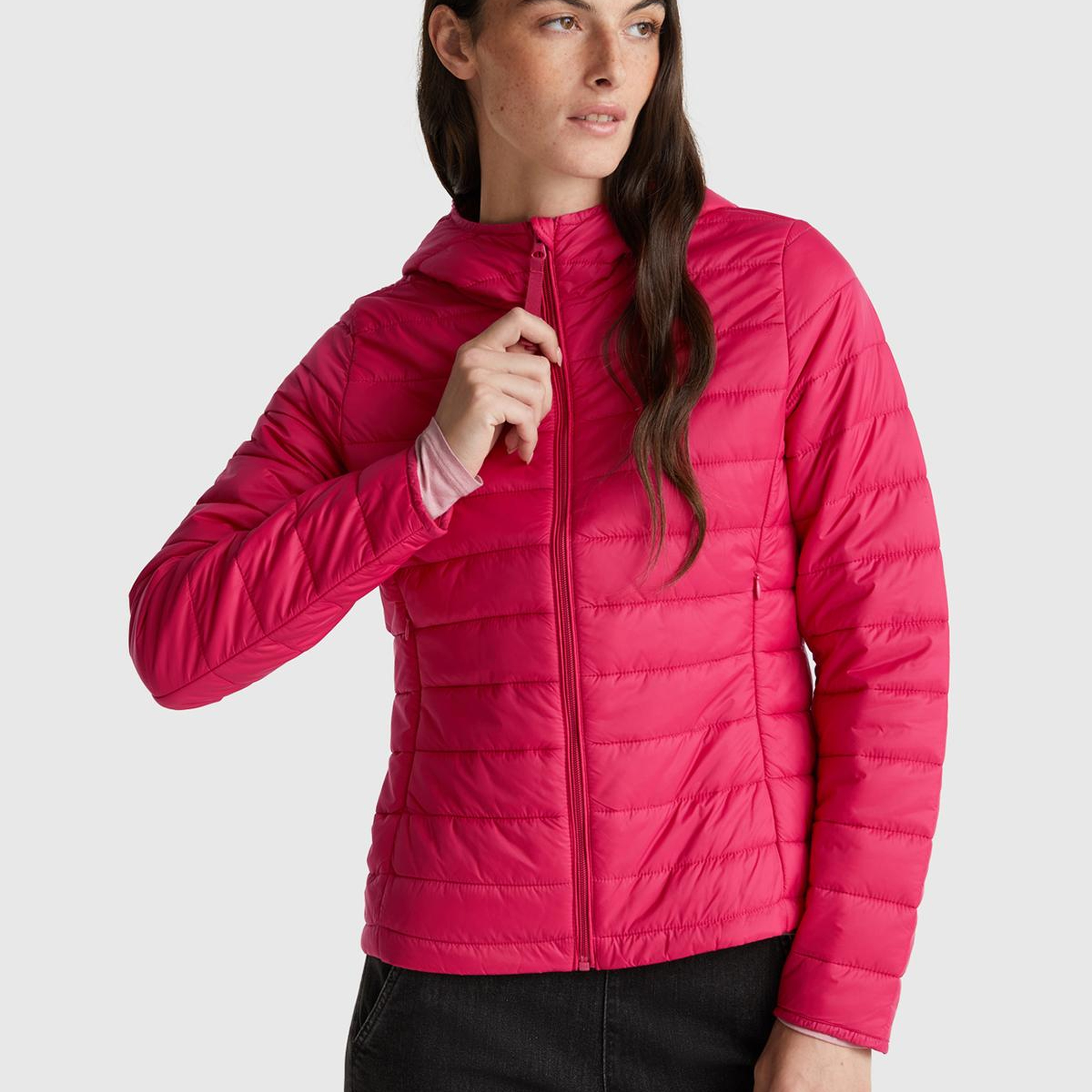 Kadın Fuşya Kapüşonlu Slim Fit Puffer Mont