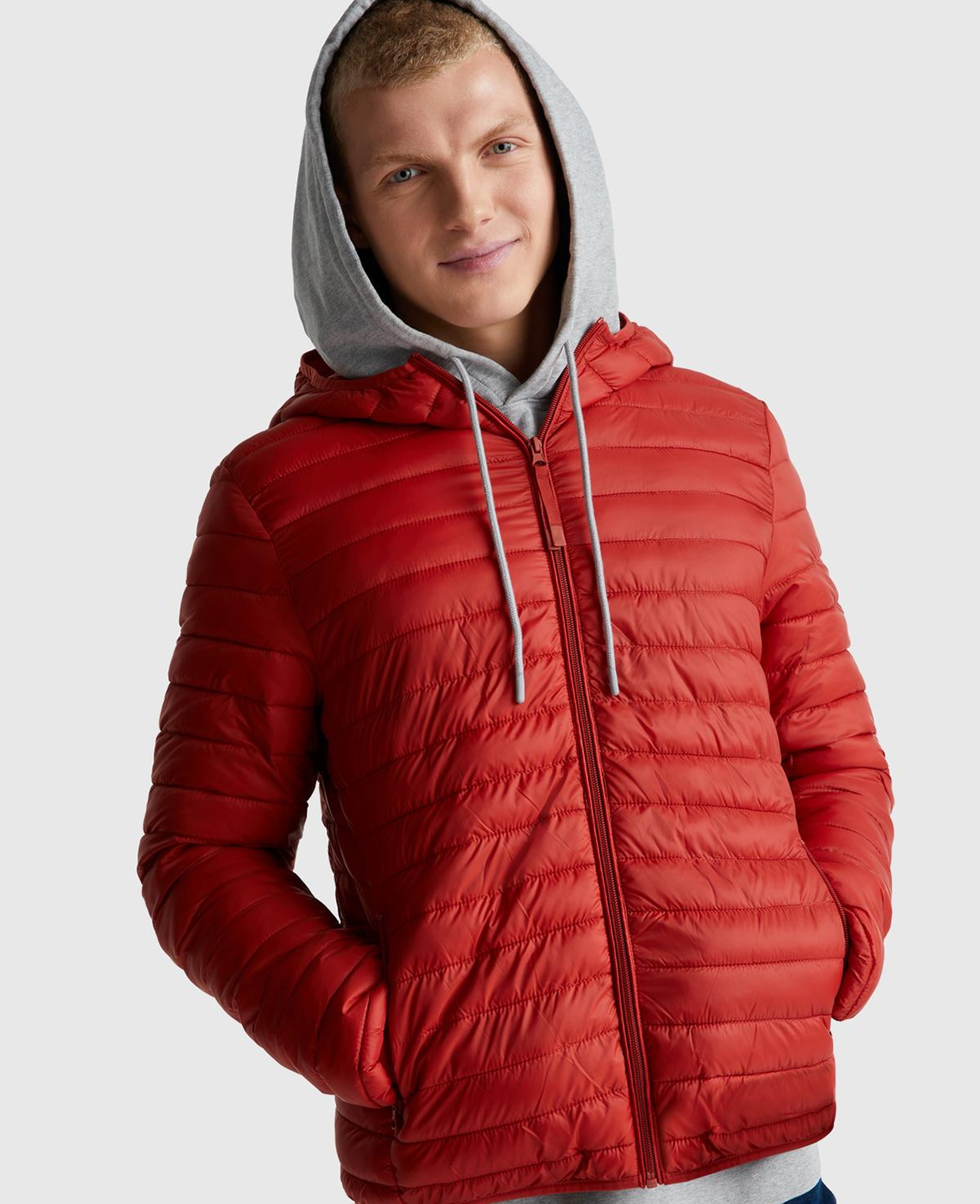 Erkek Kırmızı Regular Fit Kapüşonlu Puffer Mont