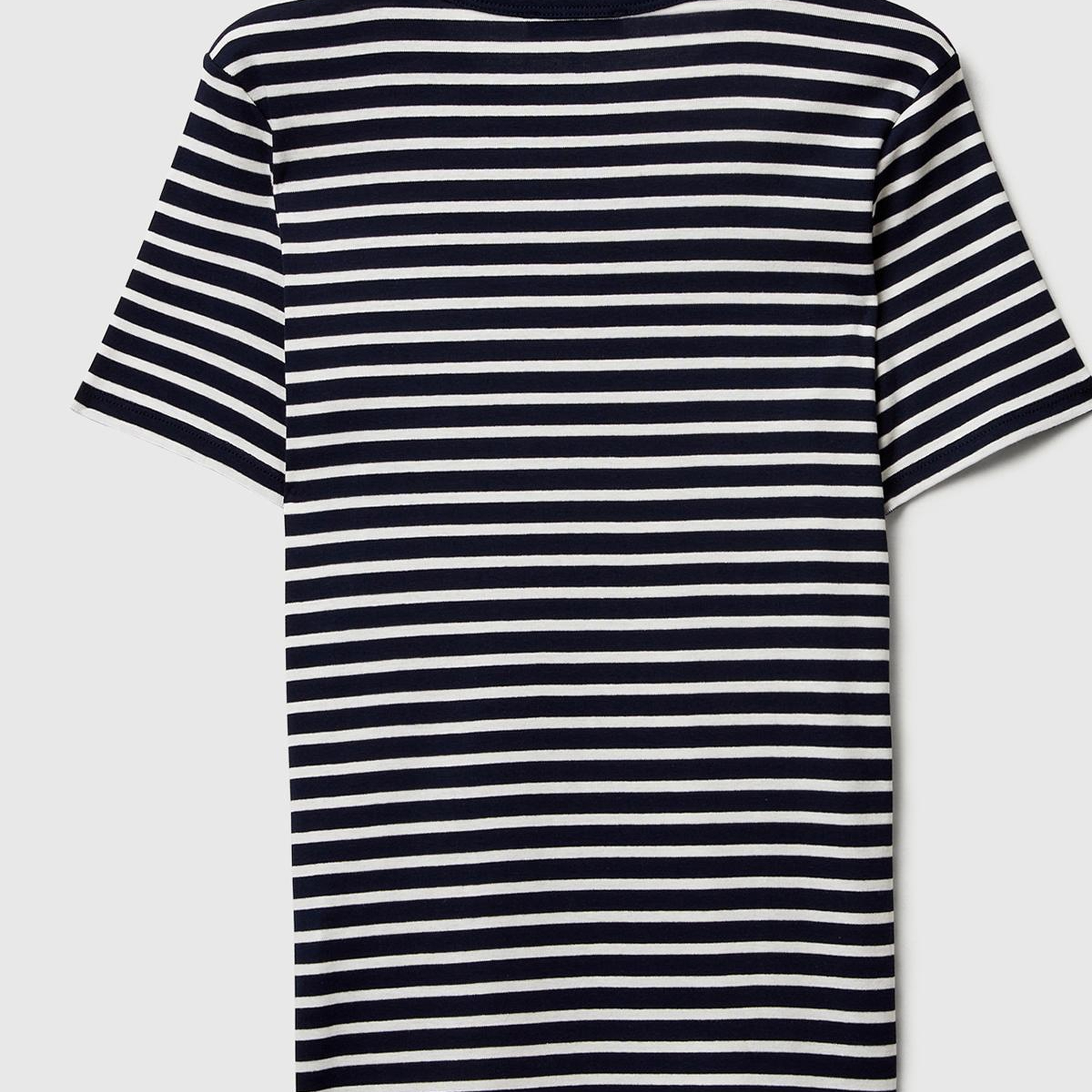 Kadın Lacivert %100 Pamuk Sol Altı Logolu Çizgili Bisiklet Yaka T-Shirt